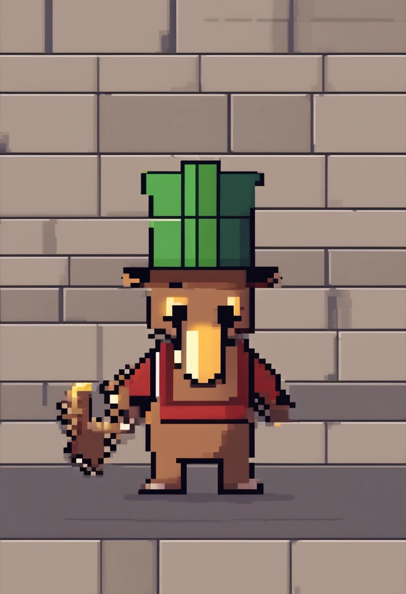 mole character, pick axe, wearing hat with a light. game.
