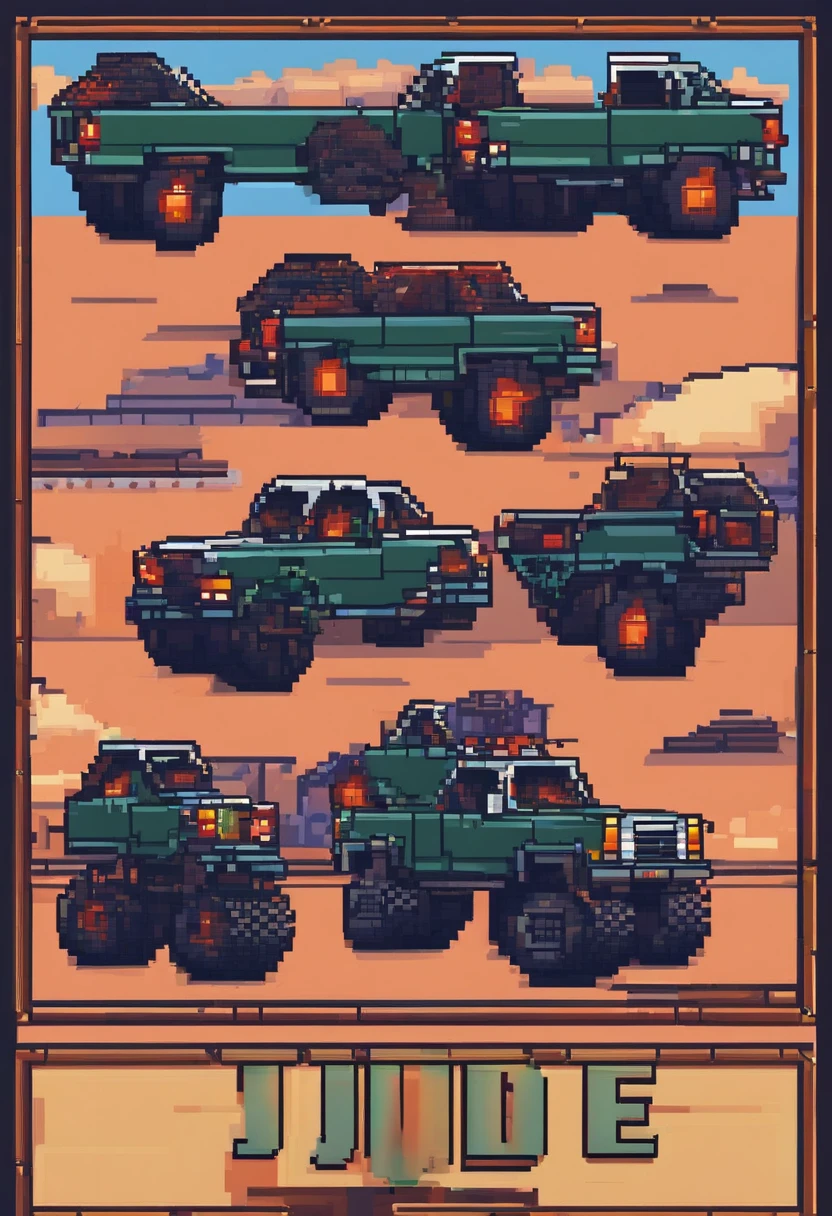 monster truck with the words JUDE written on the doors.