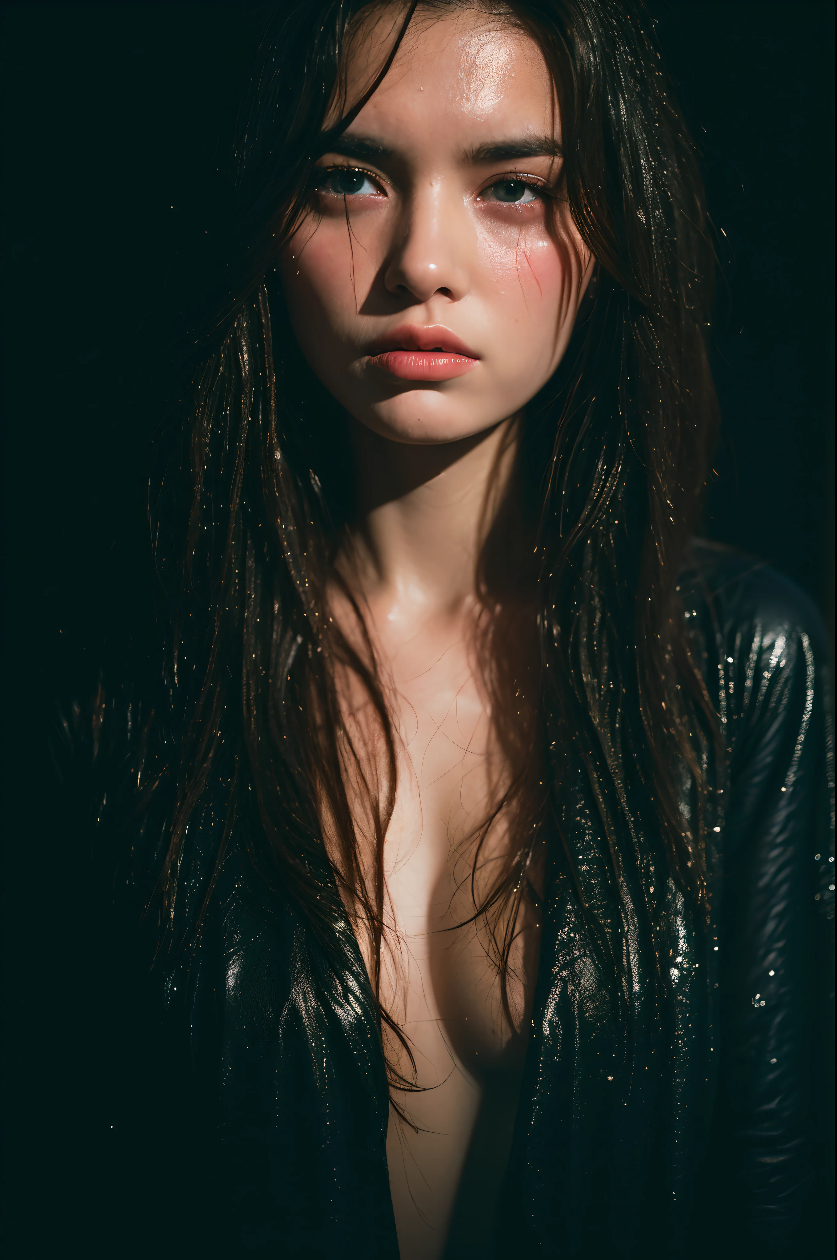 Best quality, masterpiece, ultra high res, (photorealistic:1.4), raw photo, 1girl,
wet hair, wet body, water drop on the skin, directed by shane mcmellen, in the style of neon-lit pop art, photo taken with ektachrome, distorted portraiture, surreal sculpture, gothic dark and moody tones, softbox lighting, instax film
crying