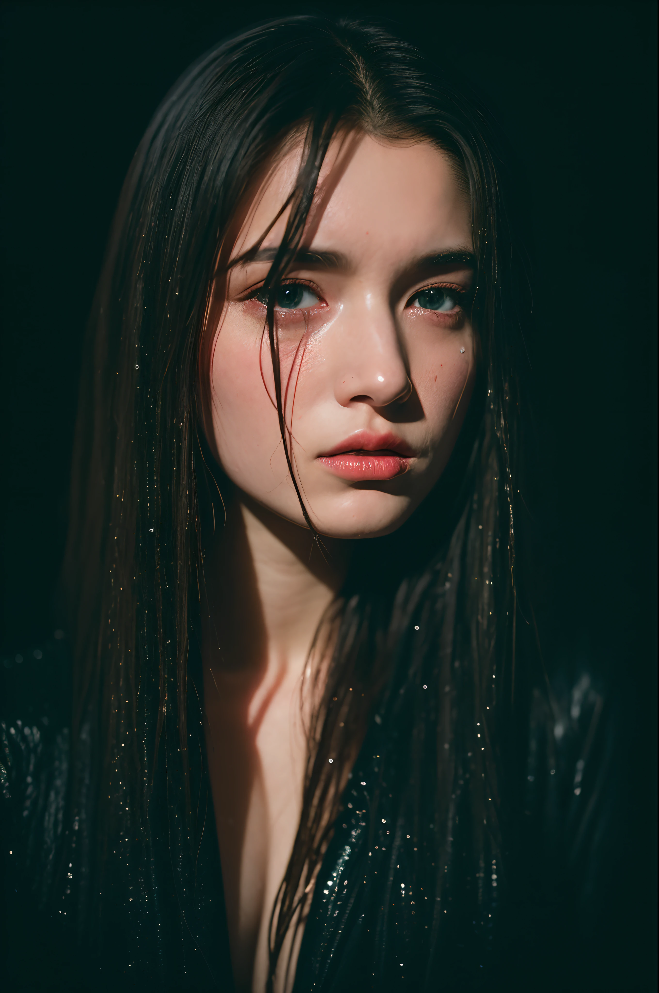 Best quality, masterpiece, ultra high res, (photorealistic:1.4), raw photo, 1girl,
wet hair, wet body, water drop on the skin, directed by shane mcmellen, in the style of neon-lit pop art, photo taken with ektachrome, distorted portraiture, surreal sculpture, gothic dark and moody tones, softbox lighting, instax film
crying