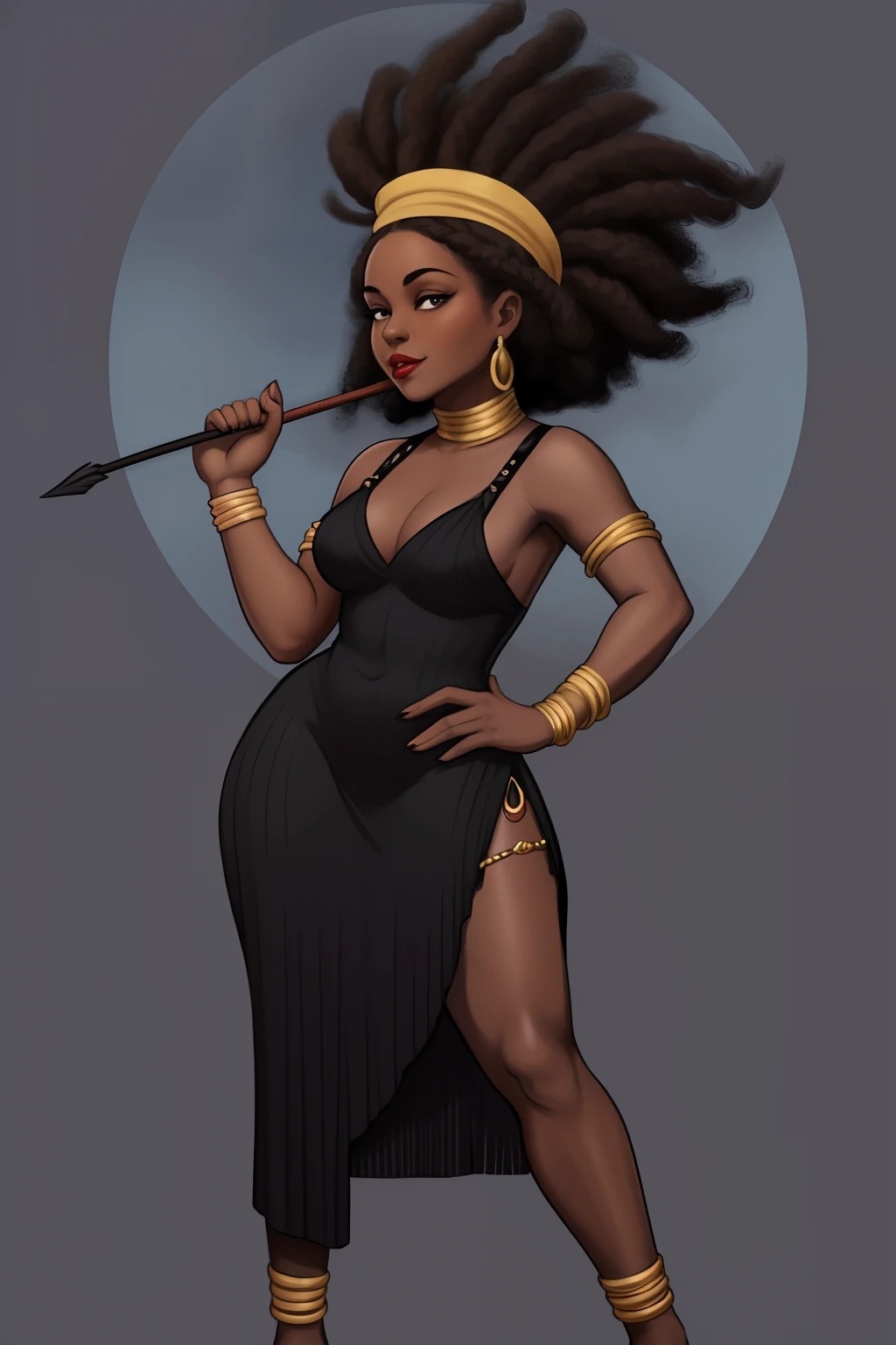 Mulher de uma mulher negra, mulata, Morena, imagem de ,corpo inteiro, cabelo afro caindo para a frente, Rasta type but braided, Araffe in a flappper suit holding a wand and wearing a headband, melindrosa, Anos 20, fantasia, Traje de alta qualidade, rugindo vinte anos, 1920s vibes, 1 9 2 0 s estilo pano, Era do Jazz, saia preta curta, 1 9 2 0 s estilo, Estilo dos anos 1920