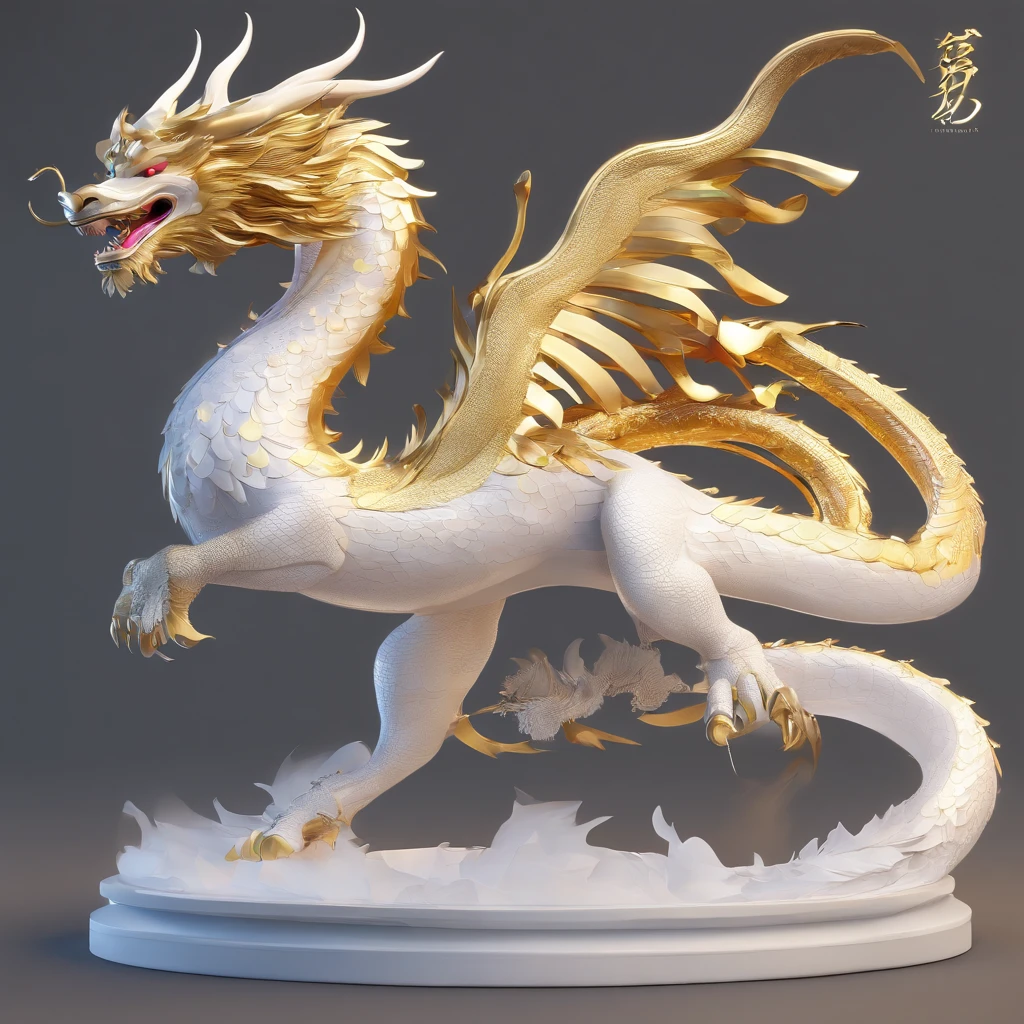 A logo、masterpiece、(white backgrounid:1)、Golden Chinese dragon surrounded by white clouds、Deities々Halo、the wind、Deities、long wavy body、tusk、The upper part of the body、Fantasia、myth、hightquality、ighly detailed、masterpiece、epic poem、Particle effect、Dynamic effects