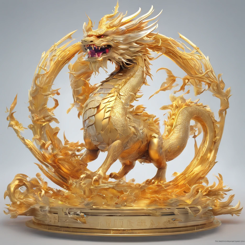 A logo、masterpiece、(white backgrounid:1)、Golden Chinese dragon surrounded by white clouds、Deities々Halo、the wind、Deities、long wavy body、tusk、The upper part of the body、Fantasia、myth、hightquality、ighly detailed、masterpiece、epic poem、Particle effect、Dynamic effects