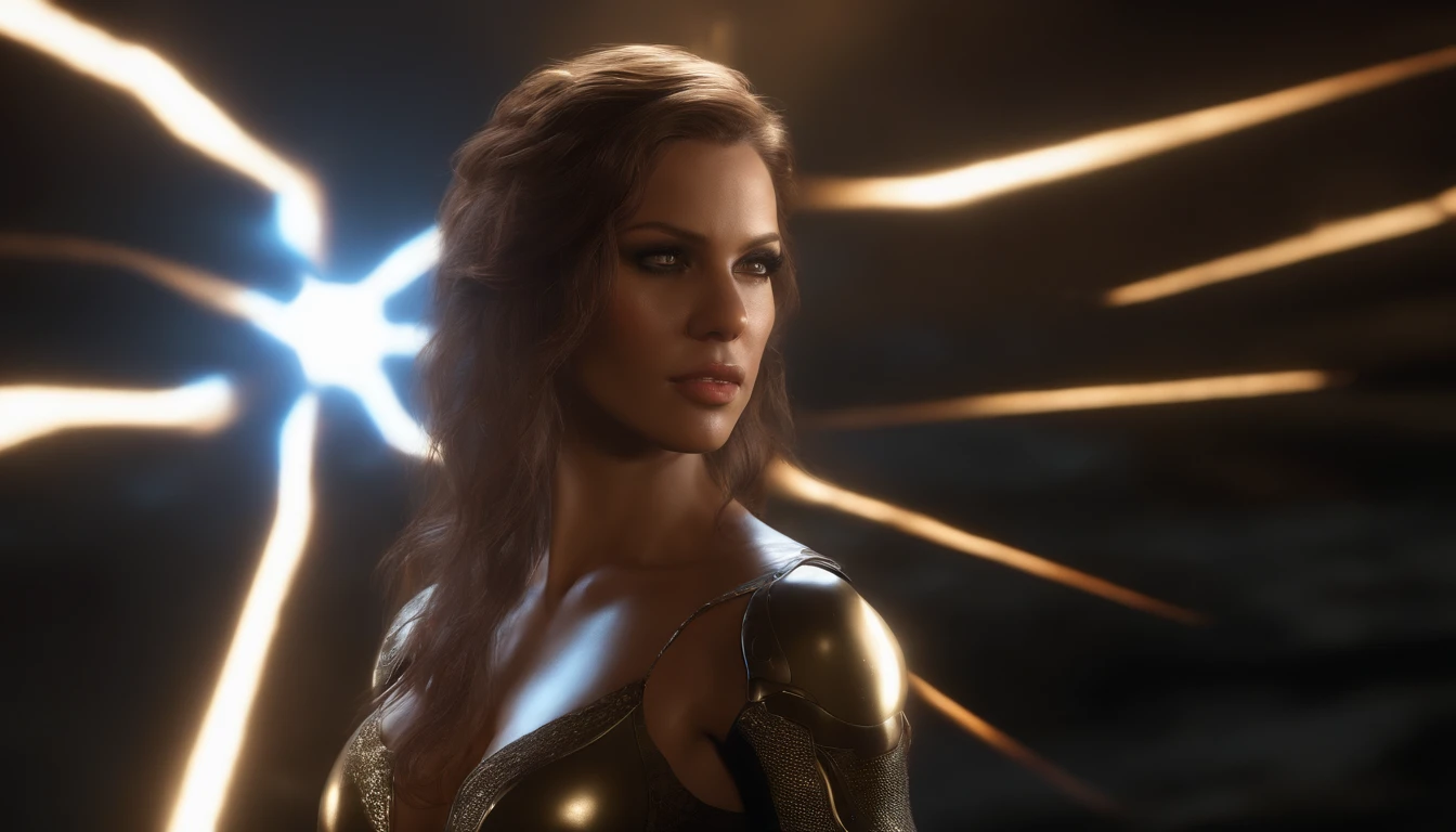 cosmic fallen male angel, bright light eyes, Biomechanics, strange, scary, Nightmare, very bright colors, lights particles, with bright light, Mshiff, gothic wallpaper art, UHD Wallpaper,((best quality)), ((master piece)), (circumstance:1.4), ....3d, a beautiful cyberpunk female figure with thick hair, inside, looking at the sky, Thinking about our problems, Looking focused, holding an electronic sword in her hand, inside hell, (((photo in seven dimensions)), (Full cover electronic leather clothing), luminescence, particles of lights, (((shine)), pure energy chaos anti-technology, HDR (high dynamic range) , (High contrast light and dark), ray tracing, NVIDIA RTX, Super-Resolution, Unreal 5, Subsurface scattering, PBR Texturing, Post-processing, anisotropic filtering, depth of field, Maximum clarity and sharpness, multi-layer textures, Maps albedo and specular, surface shading, Accurate simulation of light-material interactions, perfect proportions, Octane rendering, Two-tone lighting, wide aperture, low ISO, White balance, rule of thirds, 8K RAW,speciotype --16: 9