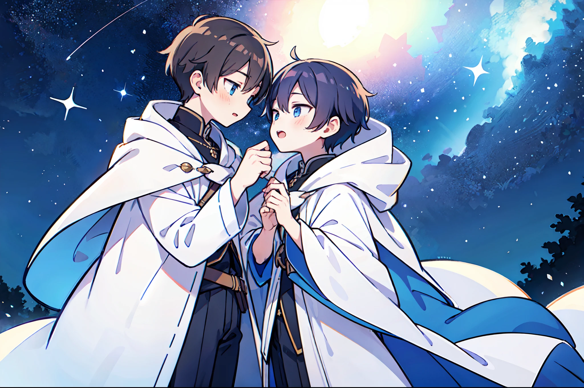 2Boy, Starry sky, White cloak,boy relationship