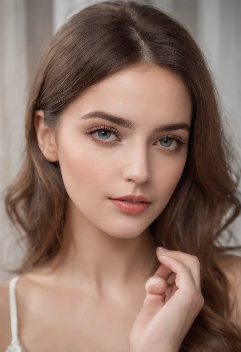 fashion model 25 years old, [[[[closeup]]]], [[[[chest]]]], [[[[neck]]]], [[[[shoulders]]]], perfect eyes, perfect iris, perfect lips, perfect teeth, perfect skin, soft front light, glow, HDR, (muted colors:1.2)