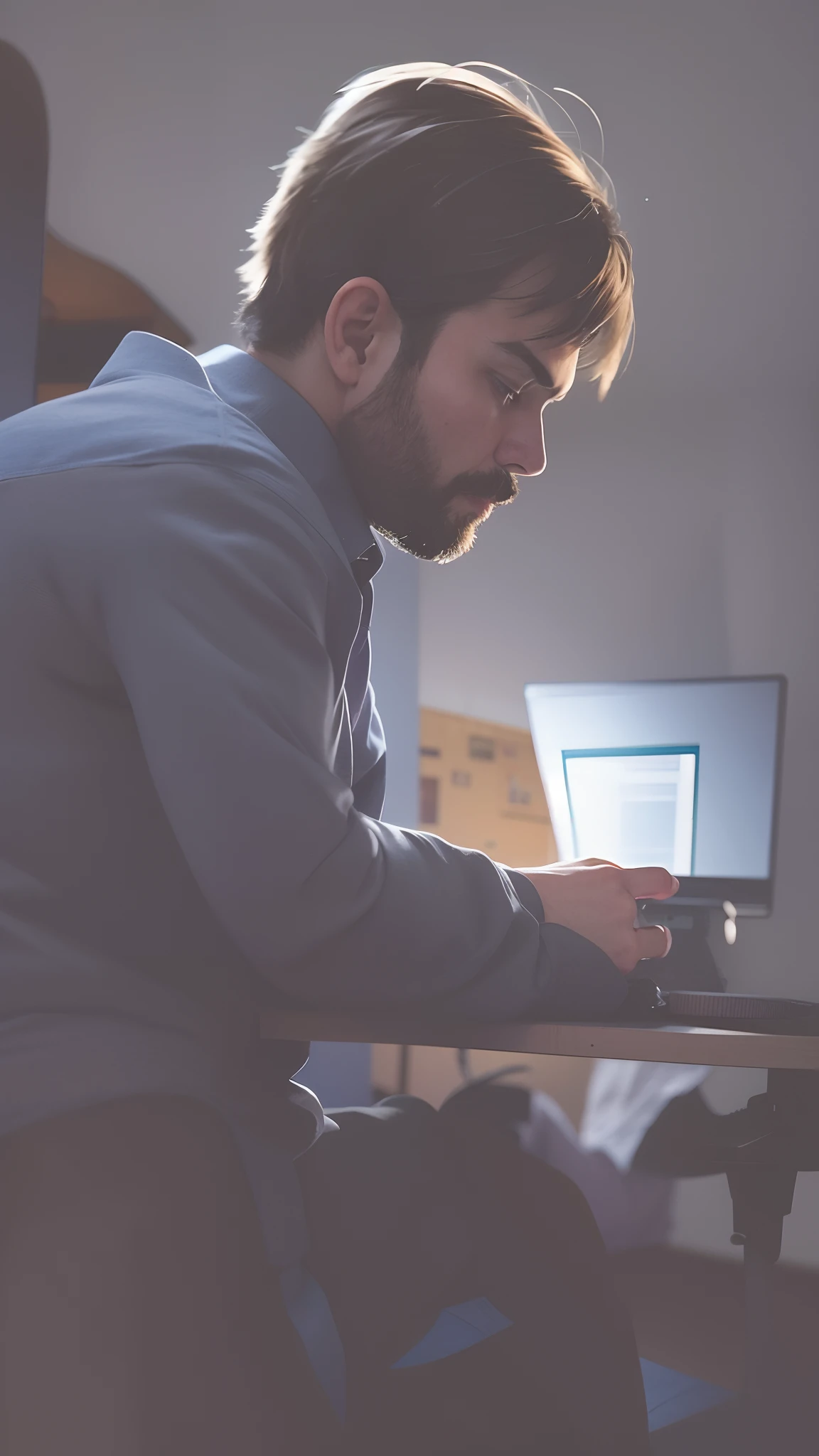 there is a man sitting at a desk with a laptop, working in an office, in office, in the office, in an office, sitting at his desk, sitting in office, in front of a computer, edited in photoshop, low quality photograph, sitting at a computer, very very low quality picture, working hard, low quality photo, candid picture