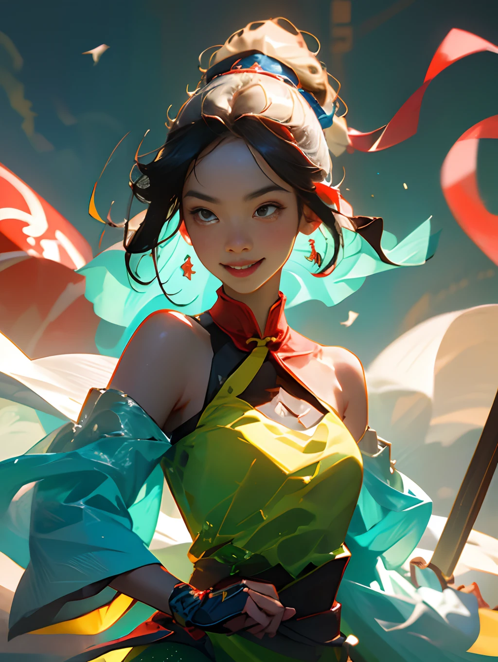 1 Girl Kung Fu,Shoulders are heavy,light smile,Radiant skin of the best quality,tmasterpiece,(Photorealsitic:1.4)