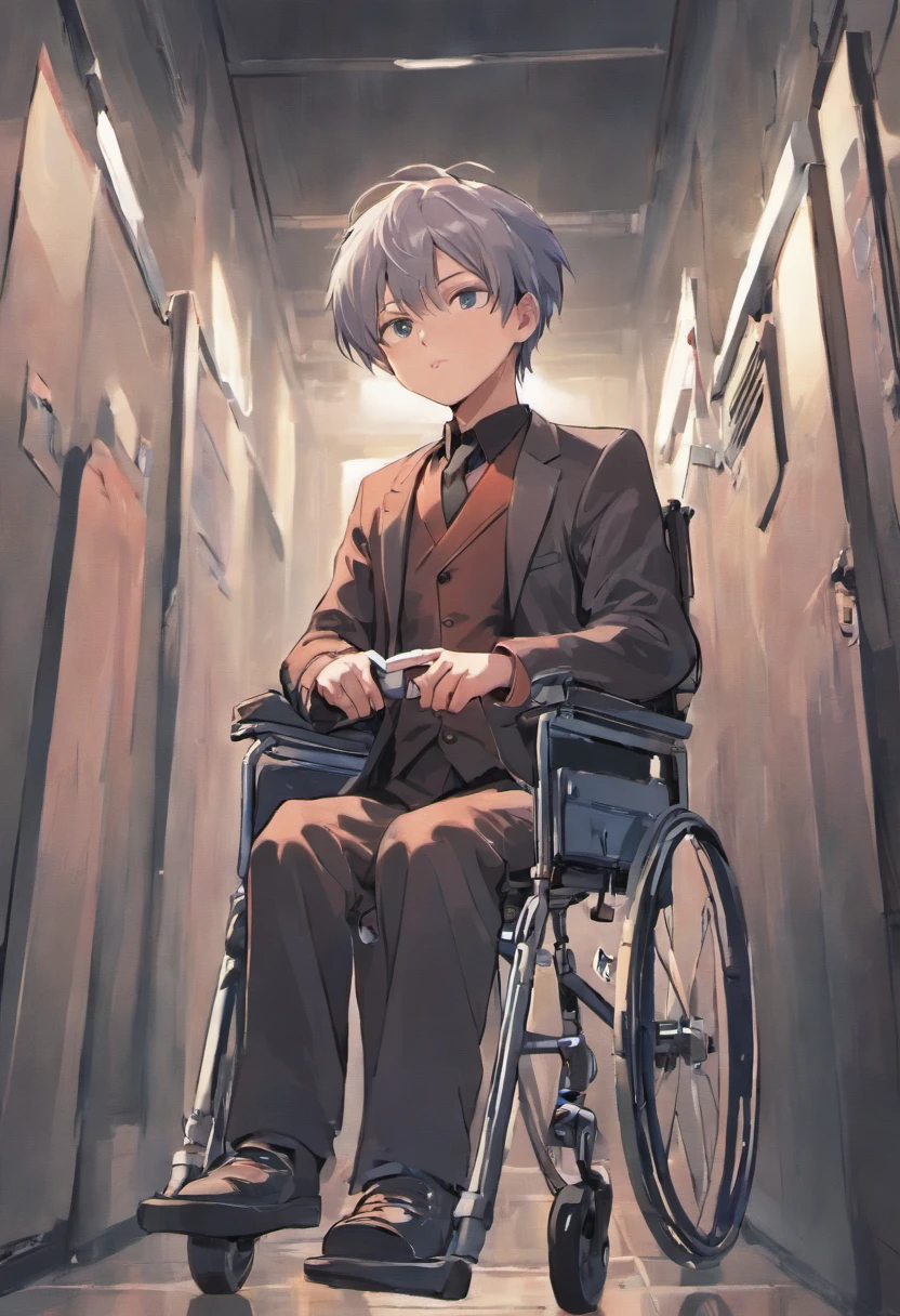 Realismo,sentido,Gris premium,A man is in a wheelchair Beijing,Estilo de pintura realista,de un real,Colores sencillos