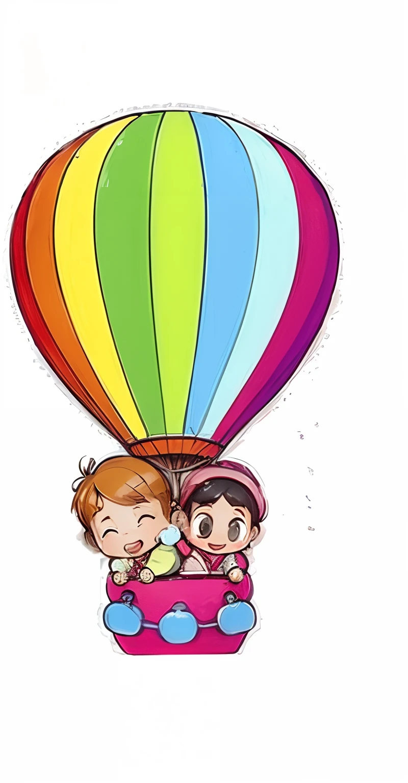 Children in a balloon floating