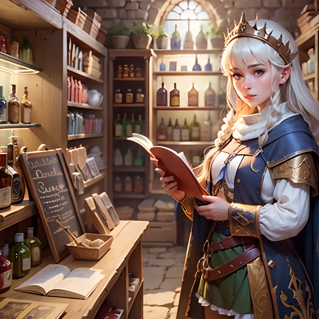 a human winner from a medieval shop in rpg style illustration --auto --s2