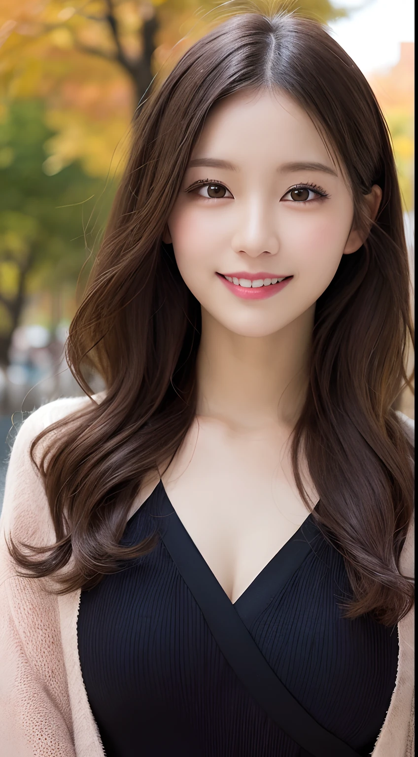 masutepiece, Best Quality, Illustration, Ultra-detailed, finely detail, hight resolution, 8K Wallpaper,japanes、 Perfect dynamic composition, Beautiful detailed eyes, Autumn Women's Fashion,waved hair,small tits、Natural Color Lip, Bold sexy poses,Smile,Harajuku、20 years girl、Cute、Sexy shot looking at camera