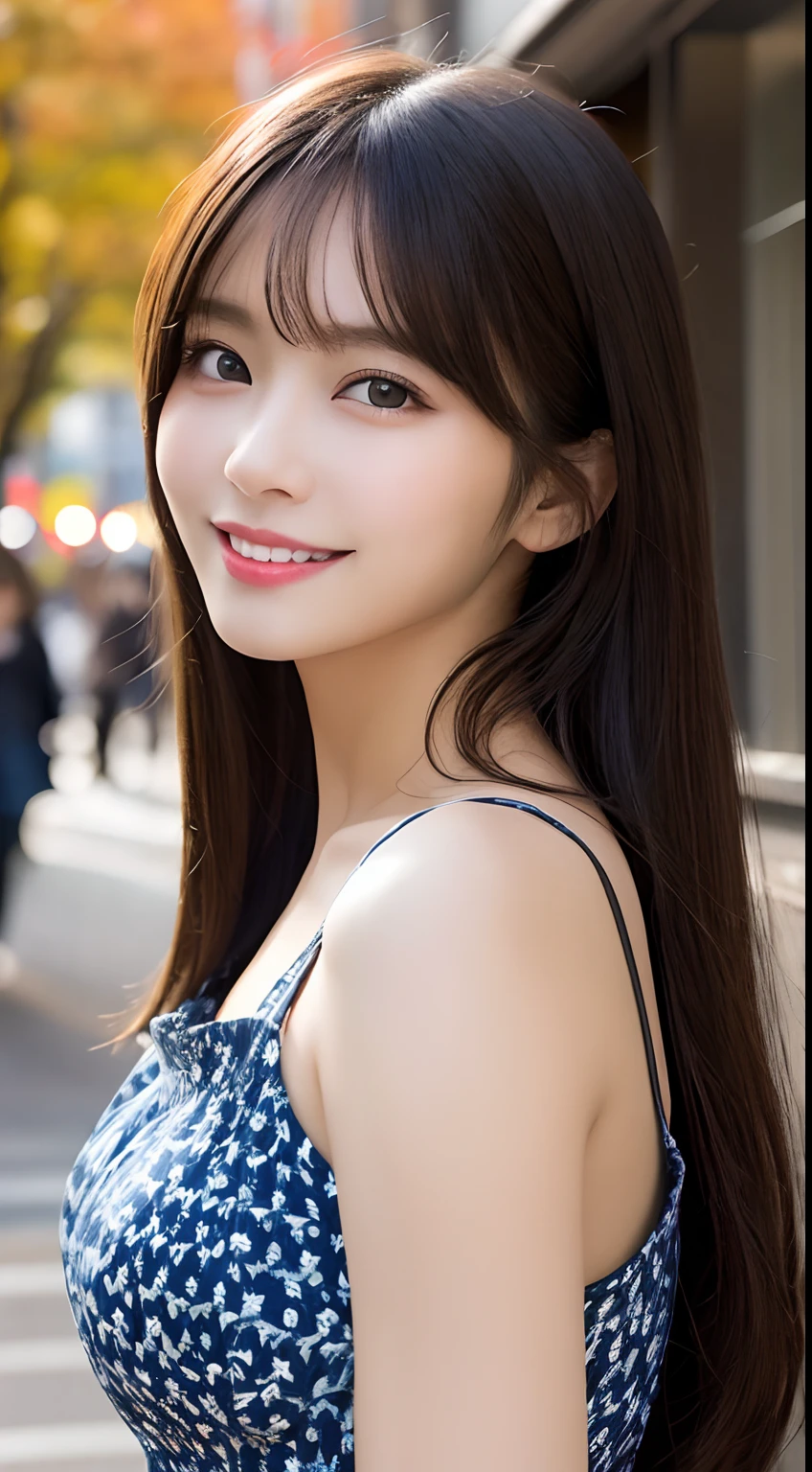 Tabletop, highest quality, shape, Very detailed, finely, High resolution, 8k wallpaper, 完璧なダイナミックな構shape, Beautiful and detailed, Small breasts, Natural color lip, Random sexy poses,smile、20-year-old girl、Midnight、Beautiful and dense face、Perfect and beautiful face,Big eyes、Actual Photos(Best image quality),Sheer off-shoulder dress、Looking at the camera、Please stand、Putting on gal makeup、Blurred Background、Smile、Tokyo Shibuya background