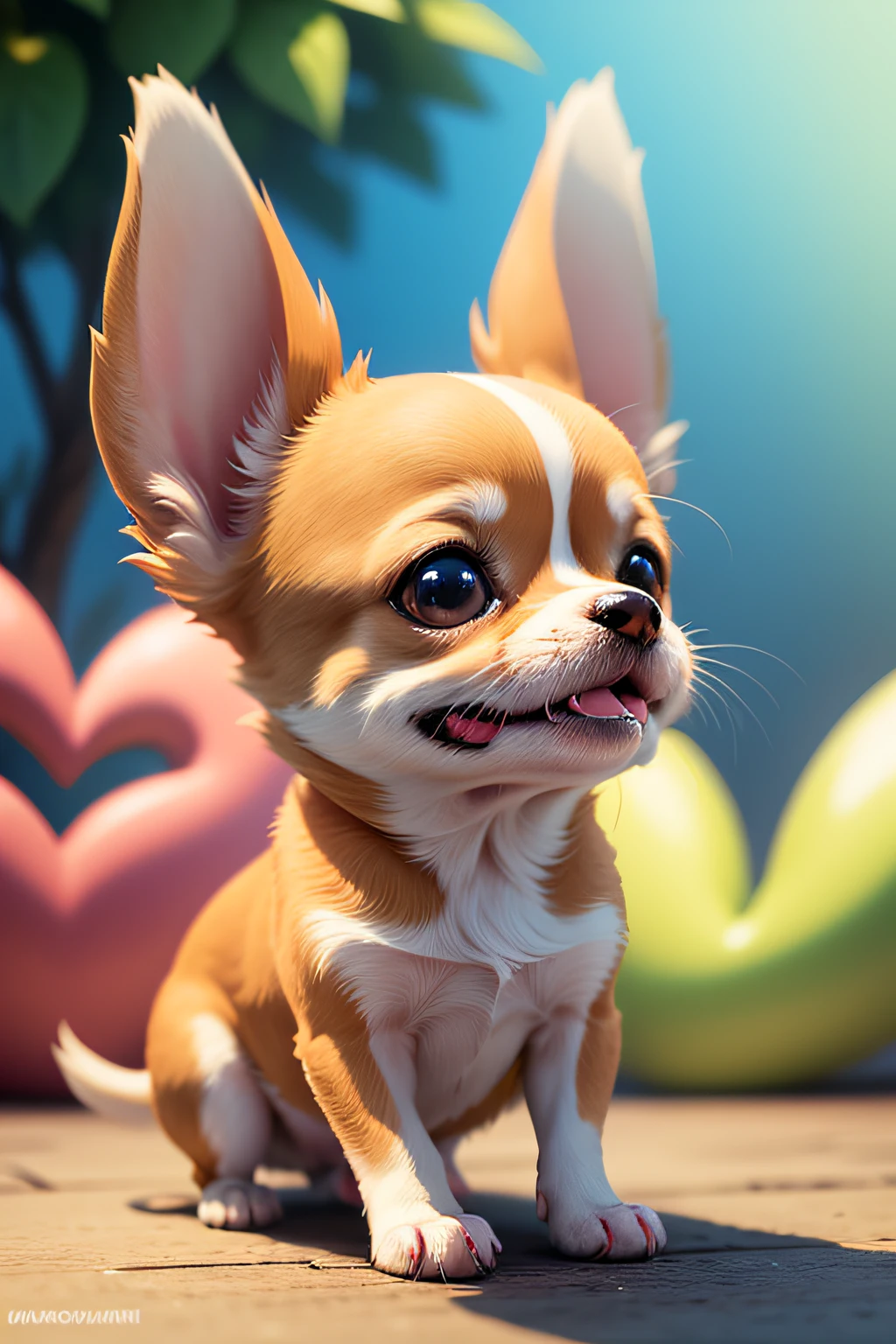 Cartoon of Chihuahua, Mckay, adorable, Exaggerated traits, Happy, joyful, lush, animated, Overflowing with love and stupidity, Funny creature, character, cartoony, well lit, Funny, Cute