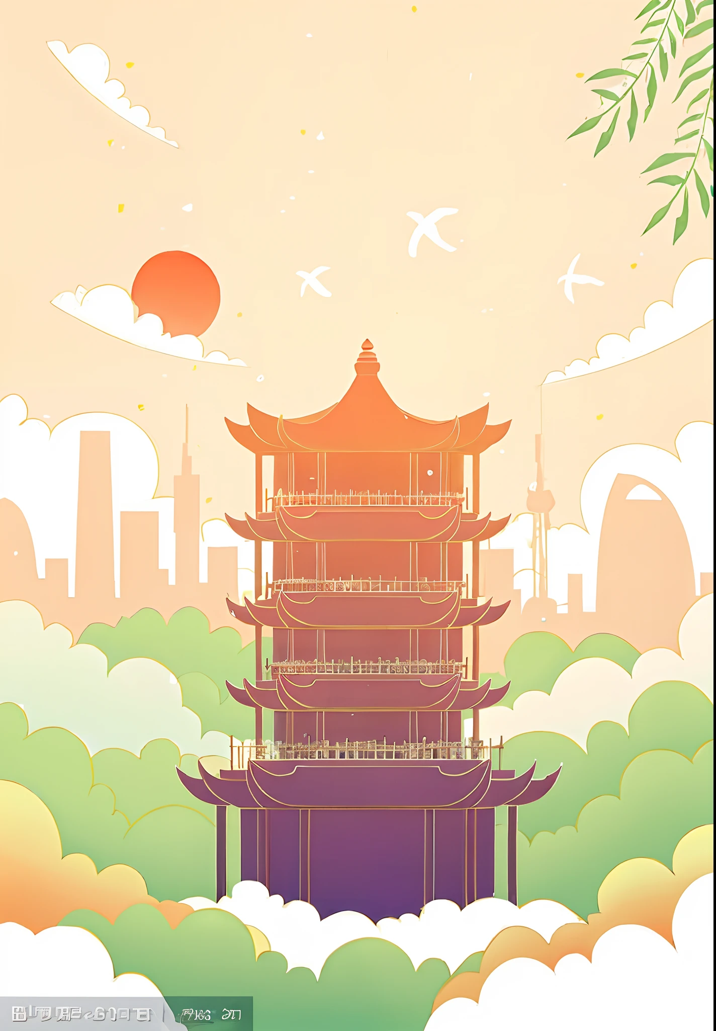 There is a tall tower，Sky in the background，one tree, Temple background, digital painting of a pagoda, background depicting a temple, Zen temple background, Chinese style buildings, Chinese watercolor style, beijing, A beautiful artwork illustration, Ancient Chinese architecture, background artwork, Chinese architecture, dreamy Chinese towns, ancient city landscape, arte de fundo, Chinese painting style, ancien chinese tower