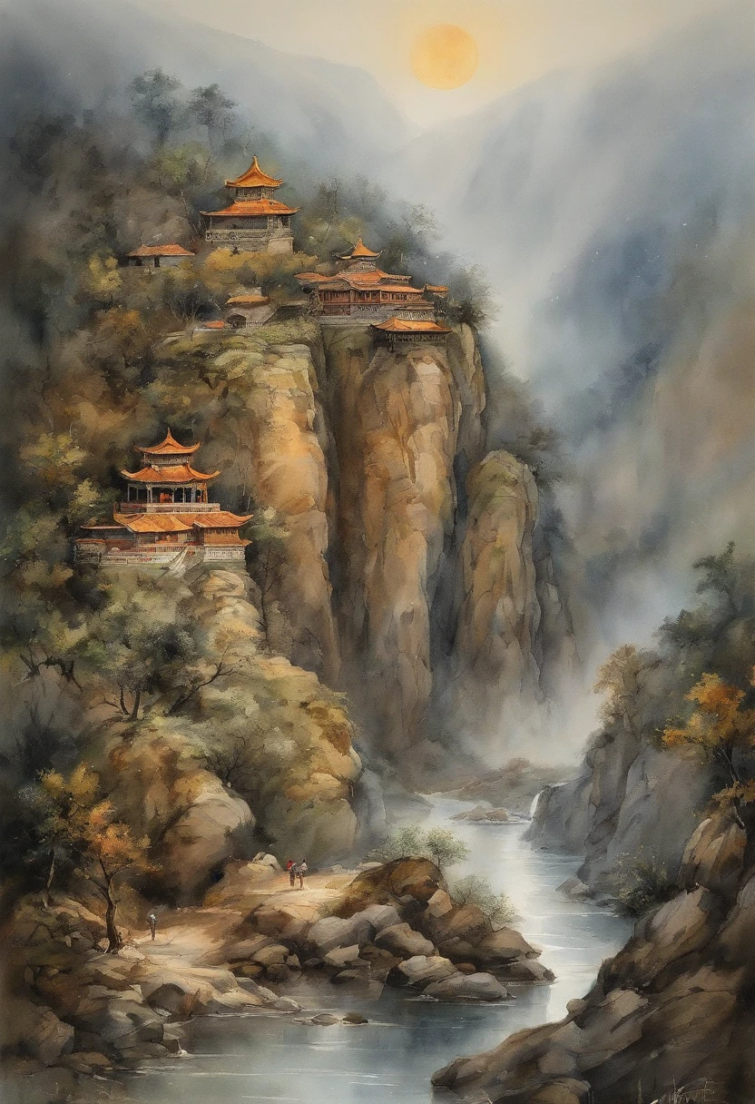 (Tang Feng),(A cliff illuminated by a huge moon),Ultra-long-range viewing angle,No Man,scenecy,the detail