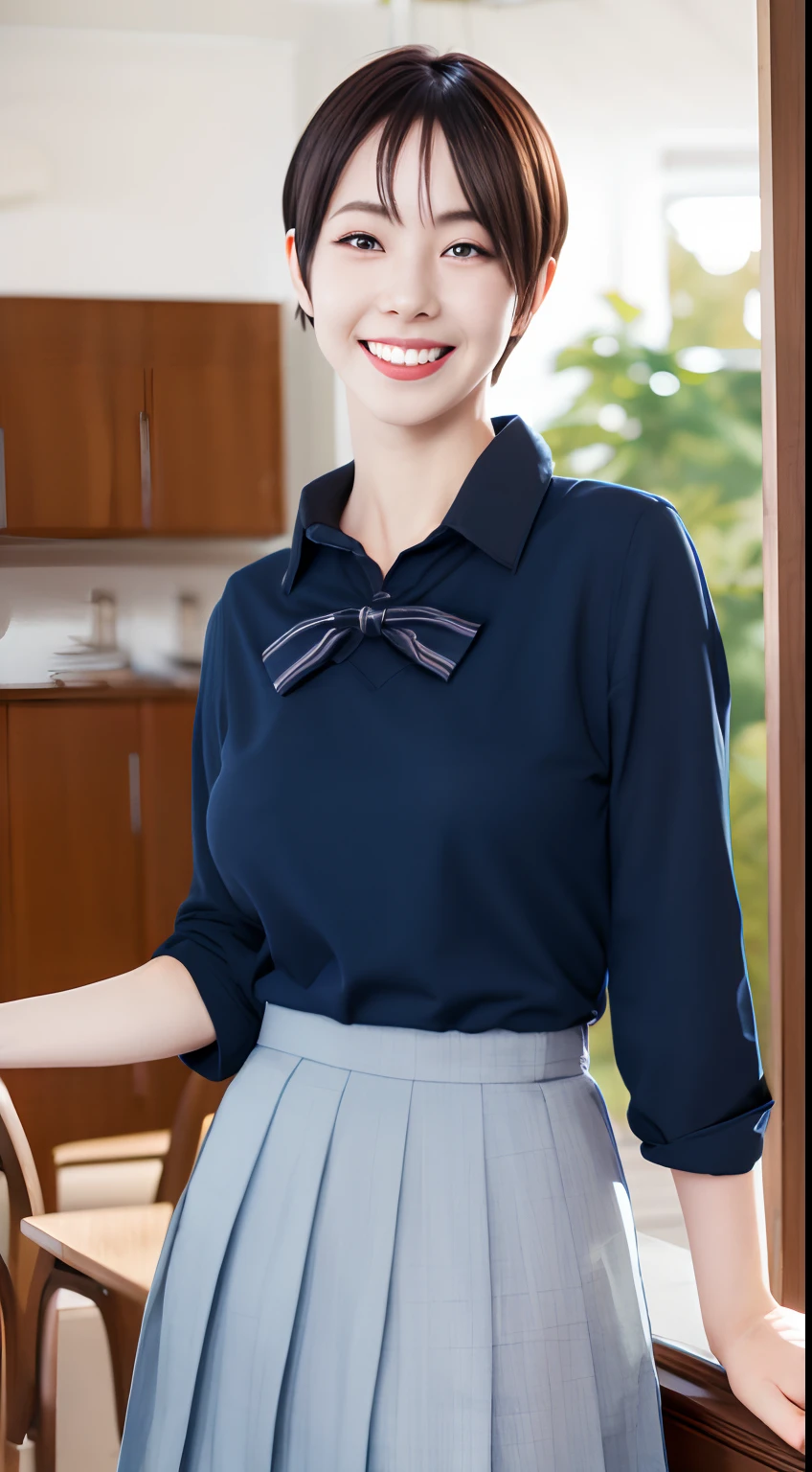 (8k, RAW photo, best quality, masterpiece:1.2), (realistic, photo-realistic:1.37), ultra-detailed,
1 girl,cute, solo,beautiful detailed sky,detailed cafe,night,sitting,dating,(nose blush),(smile:1.1),(closed mouth),large breasts, seductive smile, large aparture, professional lighting, Sony A7R4, Zessie 50mm F1.8,
medium breasts,beautiful detailed eyes,(collared shirt:1.1), bowtie,pleated skirt,(short hair:1.2),floating hair
