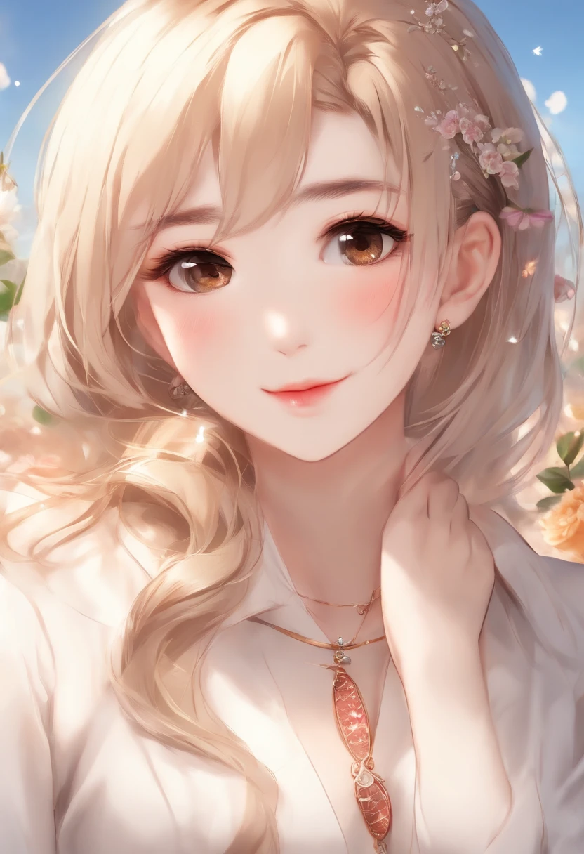 Create an image of a girl similar to Yui Arakaki. Focus especially on the atmosphere around the eyes and hair style, And draw a person with an impression similar to her. pure, Adopt a bright smile or elegant expression similar to her. You can freely arrange your outfit and background, however、Express her cleanliness and natural charm.