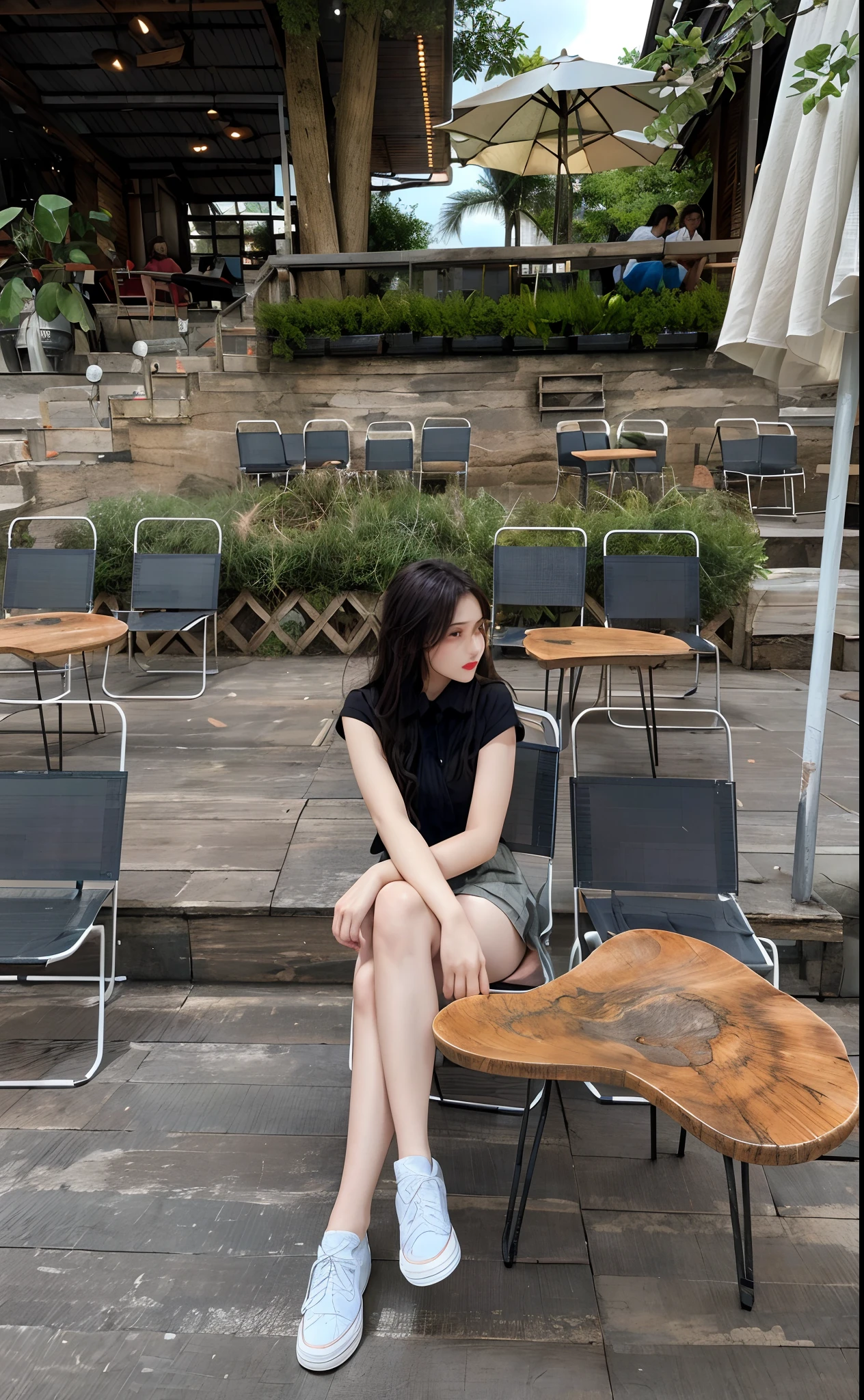 best quality, masterpiece, ultra-detailed, detailed light, (RAW photo:1.2), (photorealistic:1.4),(masterpiece:1.3),(best quality:1.4), dramatic lightning, 1girl, solo, waist up, wavy hair, long hair, collared shirt, skirt, fashion accessory
