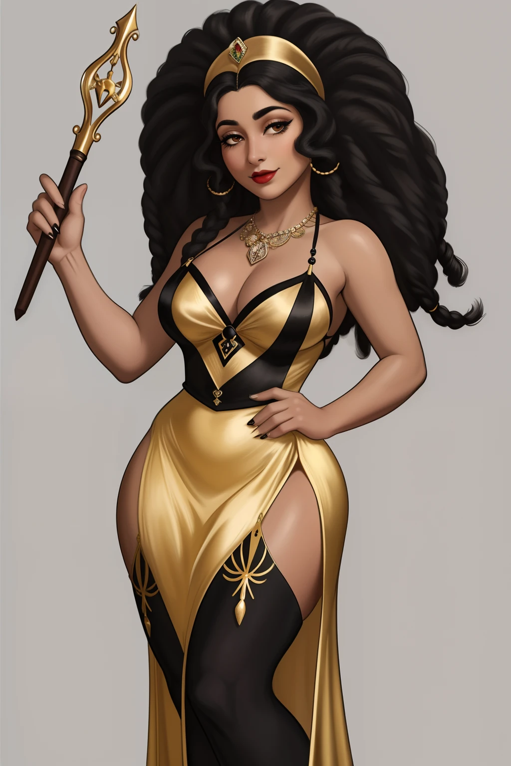 Araffe's wife in a flappper costume holding a wand and wearing a headband, melindrosa, Anos 20, fantasia, Traje de alta qualidade, rugindo vinte anos, 1920s vibes, 1 9 2 0 s estilo pano, Era do Jazz, saia preta curta, 1 9 2 0 s estilo, Estilo dos anos 1920 uma mulher negra, mulata, morena, imagem de ,corpo inteiro, cabelo afro caindo para a frente, Rasta type but braided,