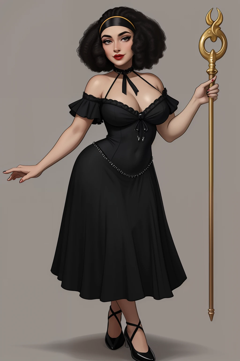 Araffe's wife in a flappper costume holding a wand and wearing a headband, melindrosa, Anos 20, fantasia, Traje de alta qualidade, rugindo vinte anos, 1920s vibes, 1 9 2 0 s estilo pano, Era do Jazz, saia preta curta, 1 9 2 0 s estilo, Estilo dos anos 1920 uma mulher negra, mulata, morena, imagem de ,corpo inteiro, cabelo afro caindo para a frente, Rasta type but braided,
