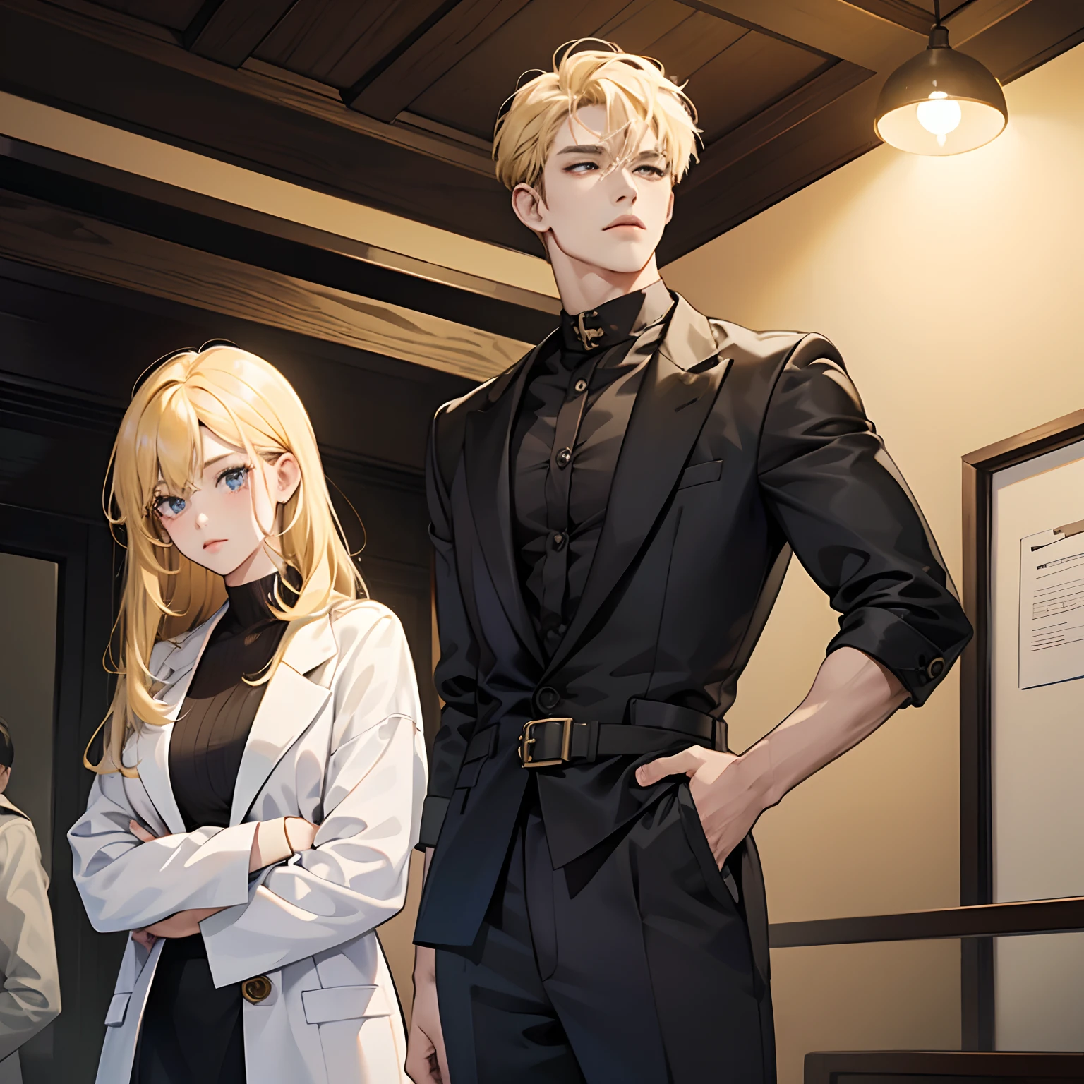couple, 1 Girl 1 Boy, different hair color, boss mafia x gang's member, blonde hair, black hair
