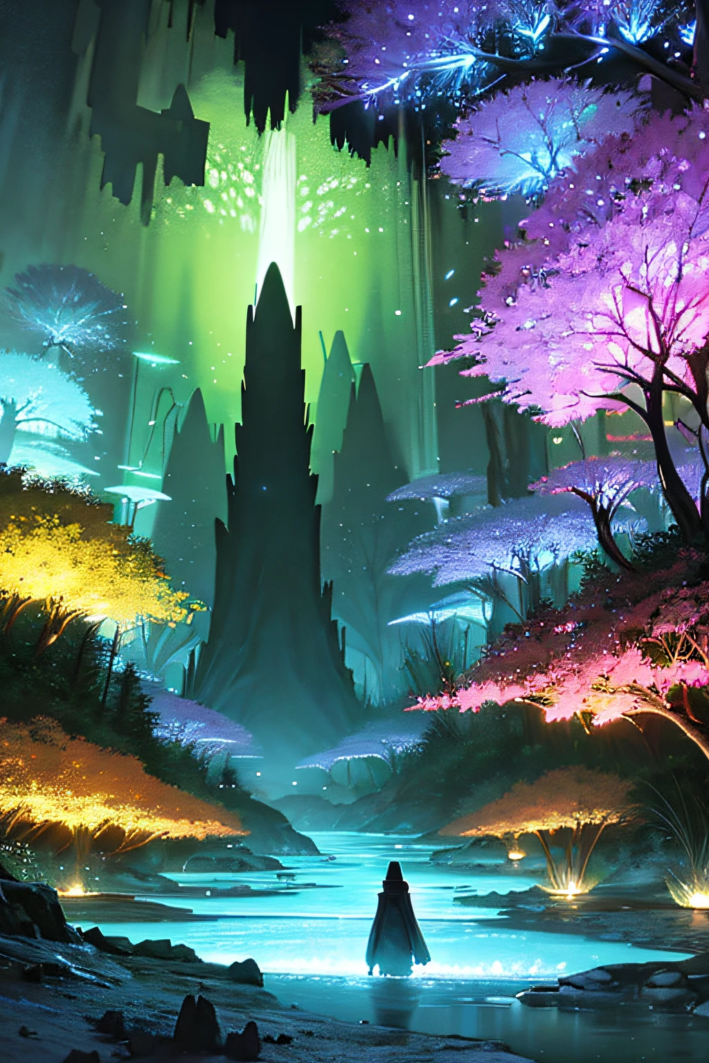 Alien taiga full of bioluminescent plants, Otherworldly scenery, alien, avatar