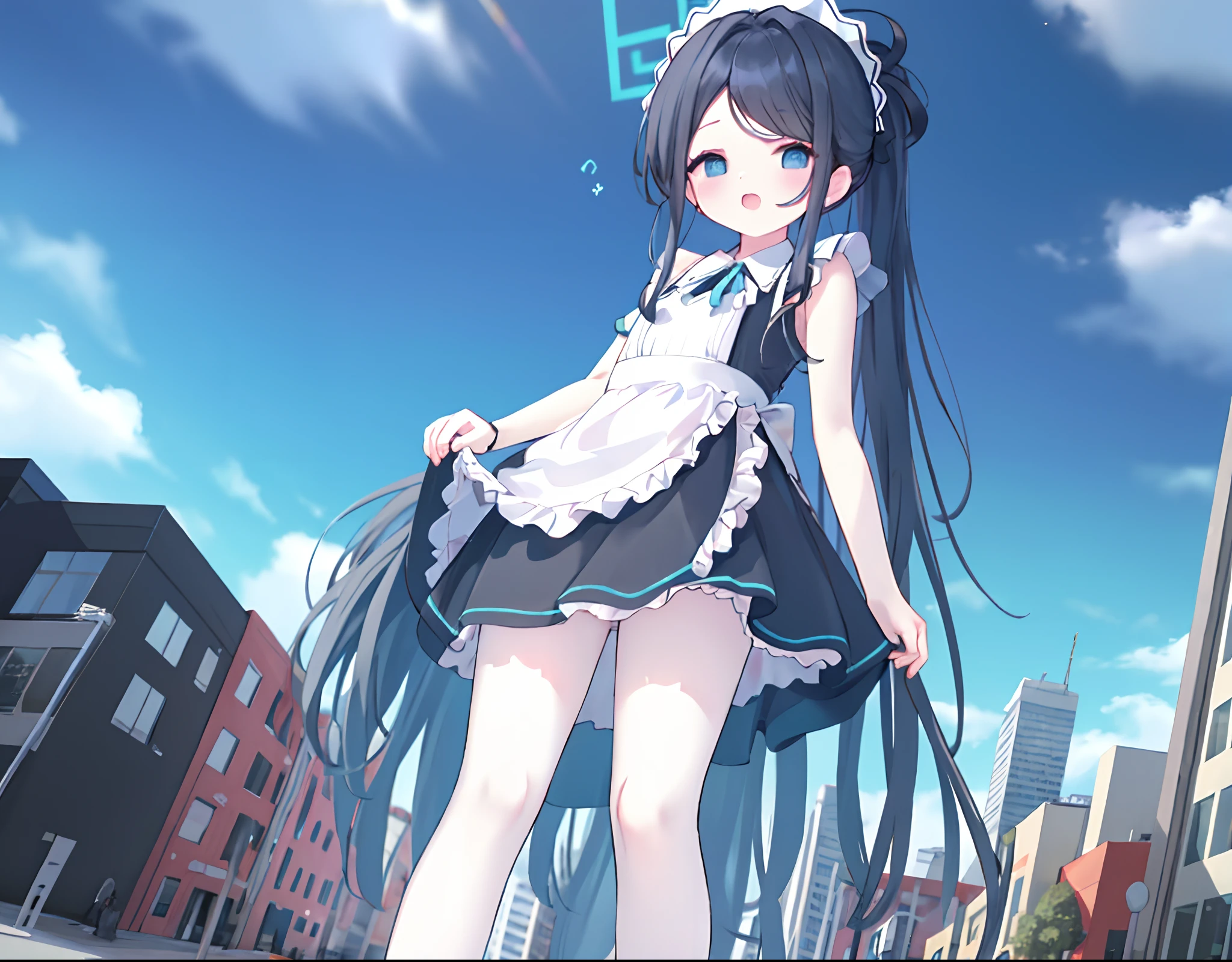 Girl,A giantess,Giantess, City of Miniature,best qualtiy:1.3),Cowboy shot,Skysky,Normal,high perspective,Girl,Those who don't wear shoes,No shoes,No shoes,are standing,Be red in the face,Mop the floor with a pier cloth,buildings, full bodyesbian, view the viewer, Medium breasts, Open mouth, Solo,