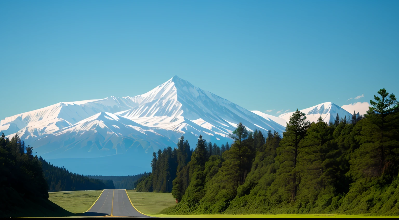 Far Mountain，Tyndall light，The wilderness is vast，The grass is verdant，freeway，Big trees stand，Don't show up characters