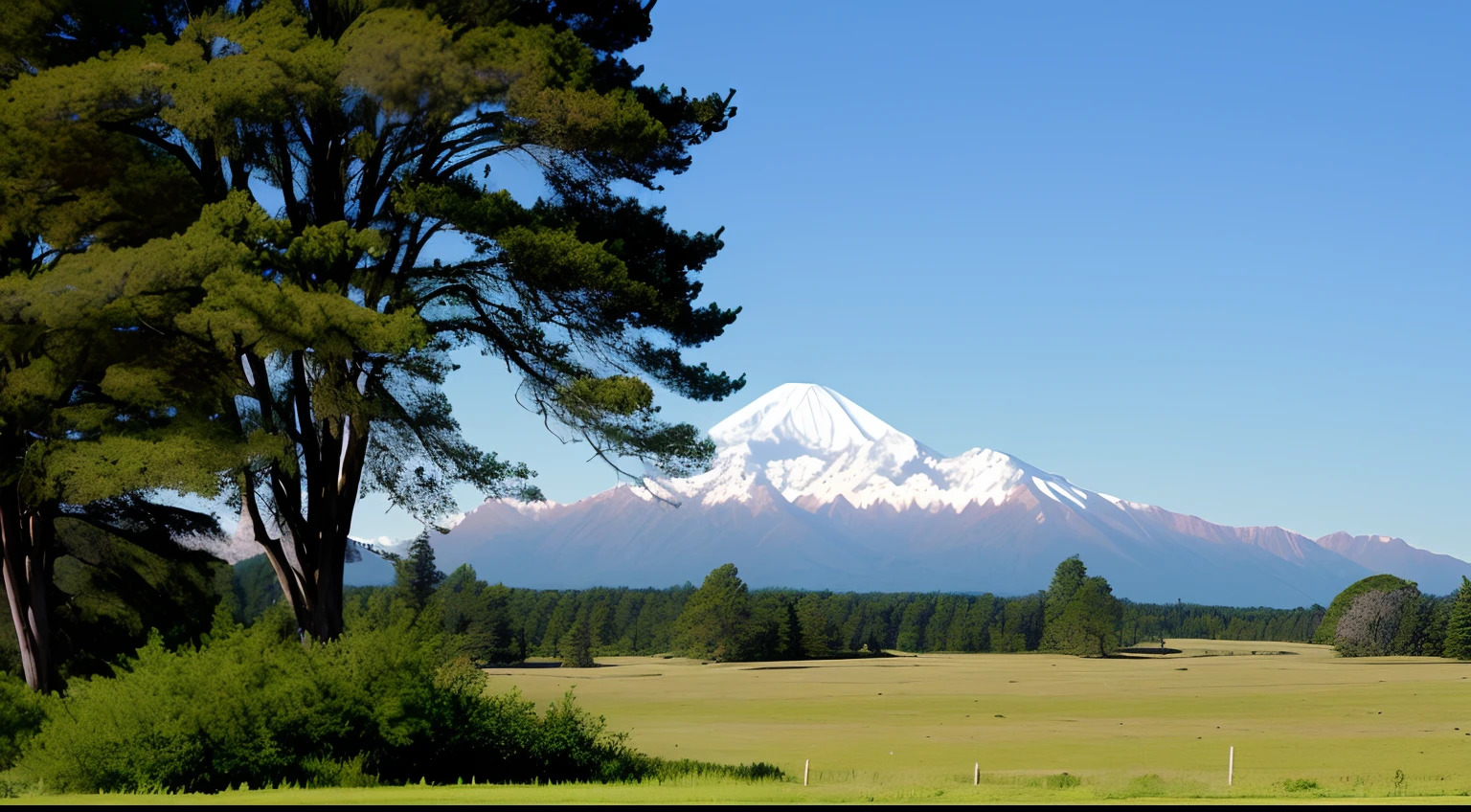 Far Mountain，Tyndall light，The wilderness is vast，The grass is verdant，freeway，Big trees stand，Don't show up characters