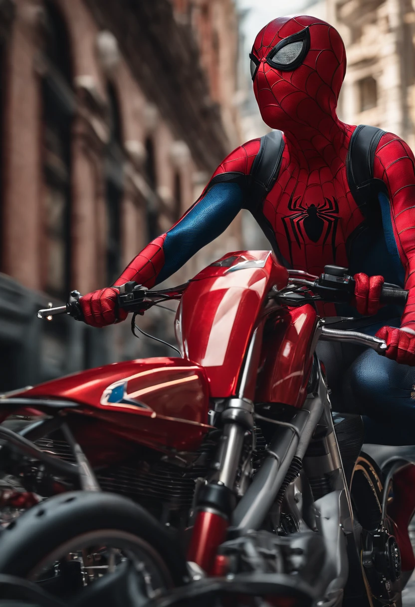 Spider man riding bike together her girlfriend, hd realistic, 8k, ultra high resolution images