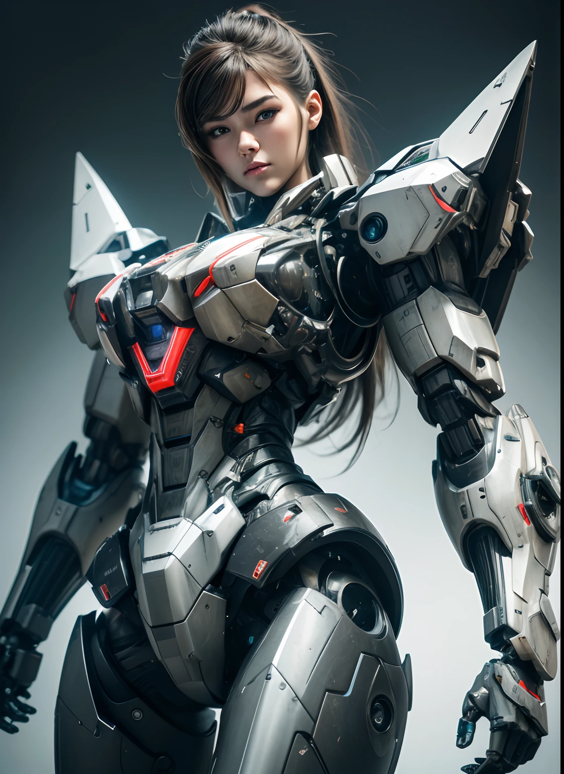 Textured skin, Super Detail, high details, High quality, Best Quality, hight resolution, 1080p, hard disk, Beautiful,(War Machine),beautiful cyborg woman,Mecha Cyborg Girl,Battle Mode,Girl with a Mecha Body,She wears a futuristic war machine weapon mech,Fulll body Shot