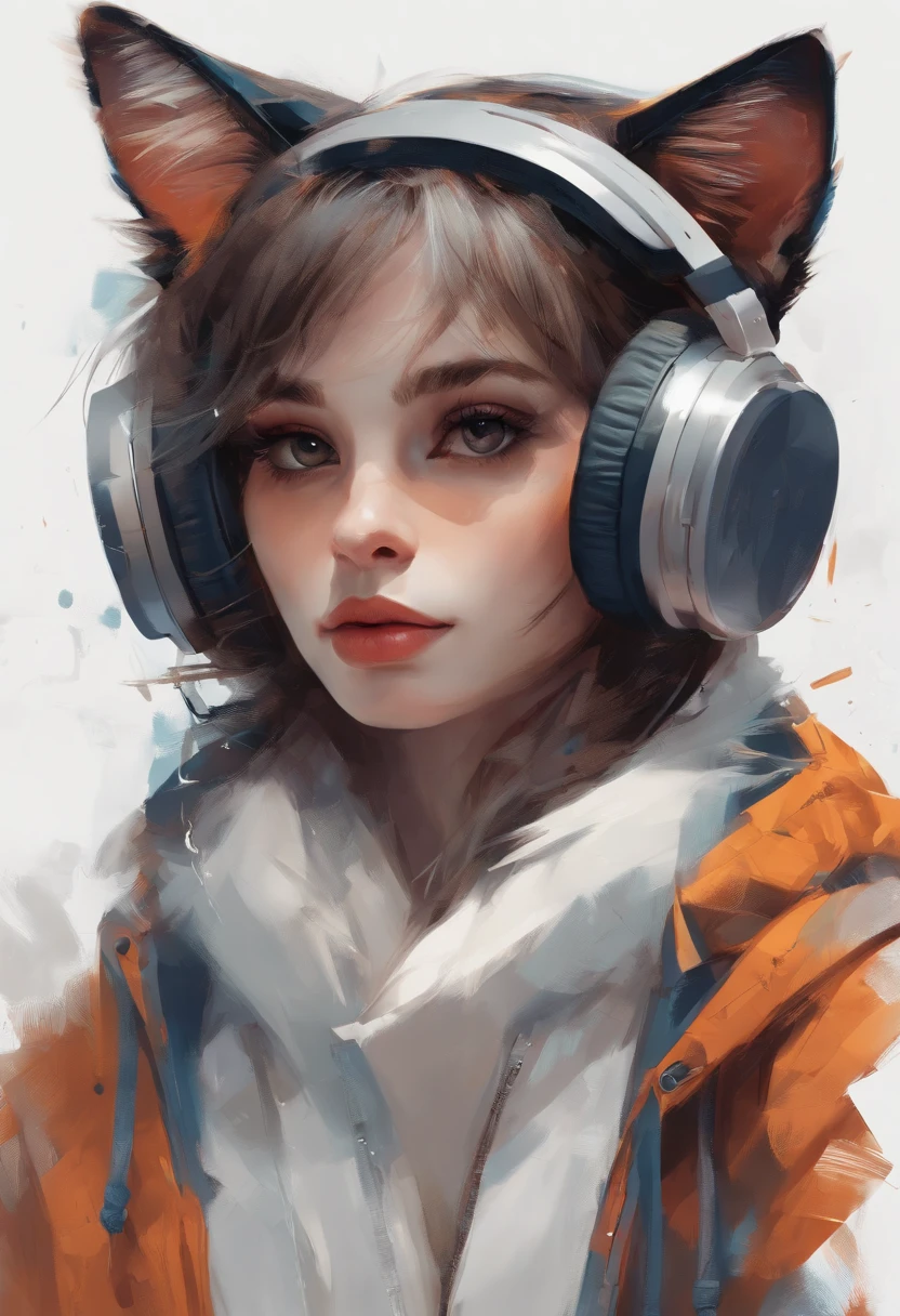 Perfect centering, a cute little cat, Wear a student jacket, Wearing sunglasses, Wearing headphones, Standing position, Abstract beauty, Centered, Looking at the camera, Facing the camera, nearing perfection, Dynamic, Moonlight, Highly detailed, Digital painting, art  stations, concept-art, smooth, Sharp focus, 8K, high definition resolution, illustration, Art by Carne Griffiths and Wadim Kashin, White background