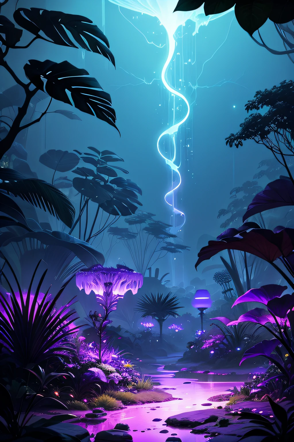 Dangerous Alien Jungle with Colorful Purple Bioluminescence