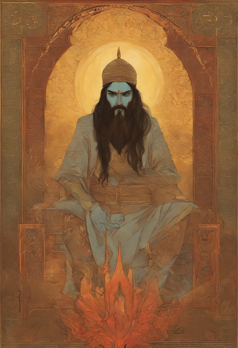 Create an evocative visual representation of Masih ad-Dajjal from Islamic eschatology. Depict this enigmatic figure with an emphasis on his sinister presence and supernatural qualities with one blind eye. Convey the foreboding atmosphere as people are seen following him and worshiping him as a false god. Highlight the cloudy and blinded right eye, the piercing left eye, the tangled and dark hair, and the tattered, malevolent attire. Show how the Dajjal exudes an aura of malevolence and mystique, and illustrate the impact of his charismatic deception on those who have fallen under his influence. Craft an image that tells the story of this iconic antagonist in Islamic narratives