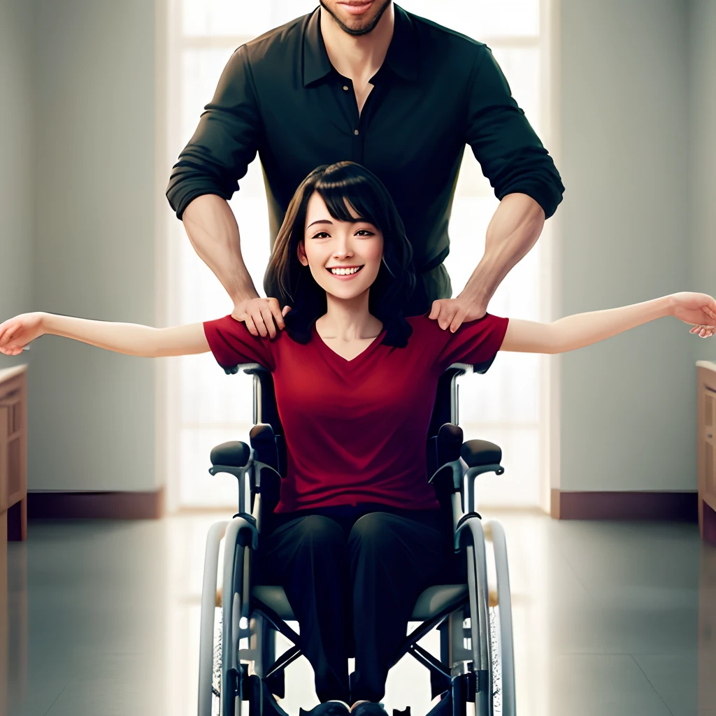 A dark haired man lovingly lifts a (((slender))) woman from her wheelchair