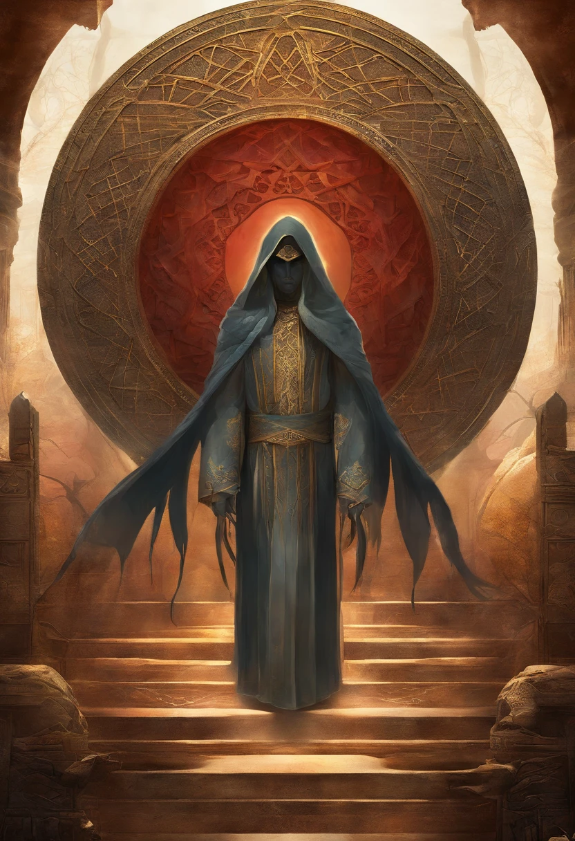 an evocative visual representation of Masih ad-Dajjal from Islamic eschatology. Depict this enigmatic figure with an emphasis on his sinister presence and supernatural qualities with one blind eye