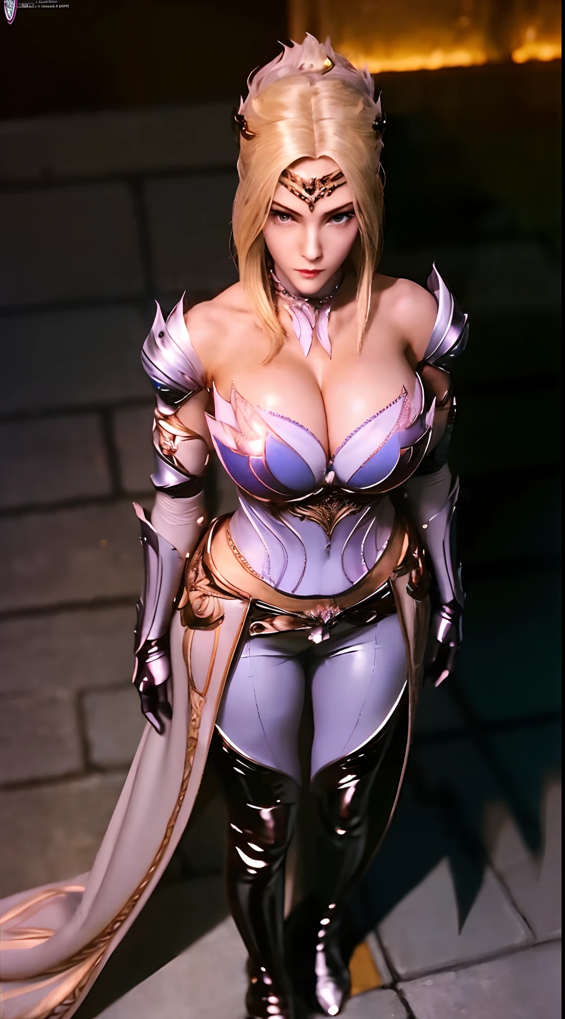 A MATURE WOMAN, HUGE FAKE BOOBS, (BEAUTIFUL FACE), KNIGHT ARMOR BODY, GLOVE, BREASTPLATE, (CLEAVAGE), (SKINTIGHT YOGA PANTS), (KNIGHT BOOTS), (PERFECT BODY:1.2), (FULL BODY VIEW), FRONT, (STANDING:1), SEXY BODY, MUSCLE ABS, UHD, 8K, 1080P.