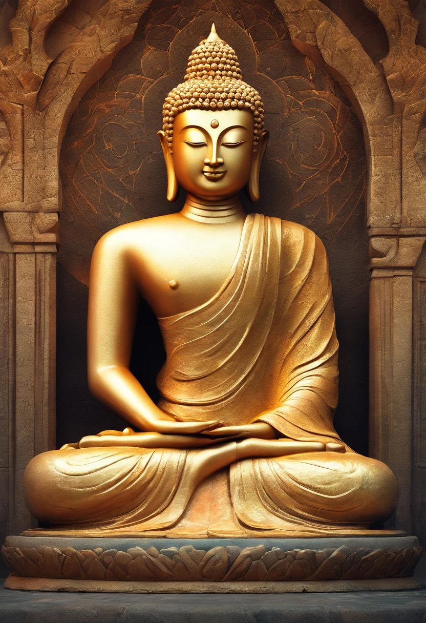 BUDDHA STATUE, stone, Texture, Tall, Majestic, The background is illuminated by sunlight