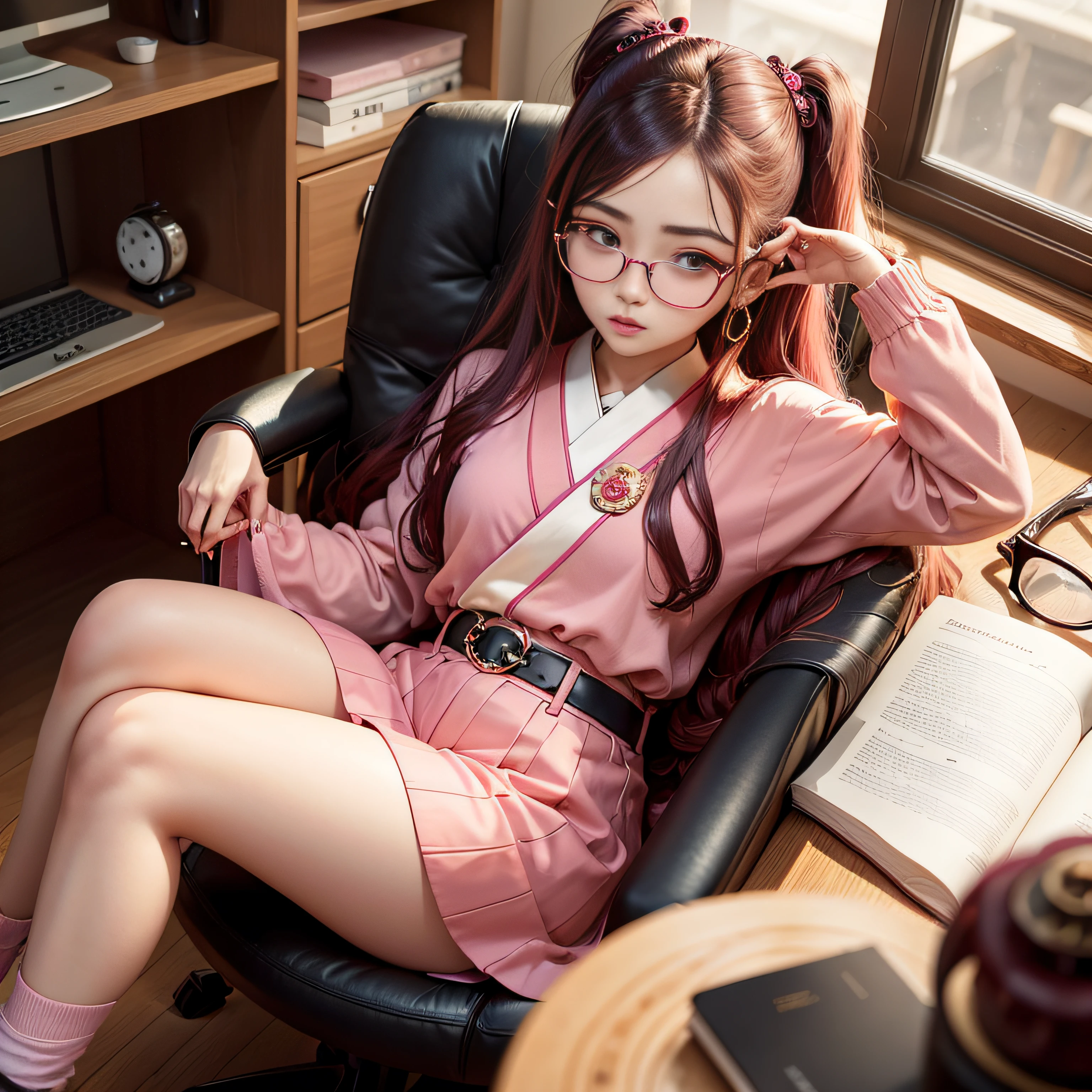 Japan woman sitting on chair with glasses, Sunglasses, Wearing glasses, ulzzangs, woman with rose colored glasses, Dhiravadi Rumrat, Wearing thin large round glasses, Wearing pink glasses, wearing small round glasses, portrait jisoo blackpink, Blackpink Jisoo, Blackpink Jisoo, square glasses, Sunglasses --auto
