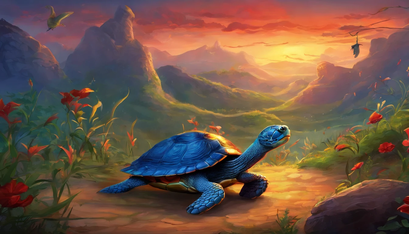 (dark blue,turtle fighting:1.1,large:1.1,stout)green coiled snake,*(bright red) eyes

illustration,ultra-detailed,(best quality,4k,8k,highres,masterpiece:1.2),sharp focus

The dark blue turtle is engaged in a fierce battle with a large green snake. The turtle is fighting back with all its might, its strong shell providing protection against the snake's assault. The snake, coiled tightly around the turtle, is trying to overpower its opponent with its strength and venomous fangs. Both the turtle and the snake have bright red eyes, which glow ominously in the darkness of the scene.

The illustration depicts the intense struggle between the two creatures, capturing every minute detail with ultra-detailed precision. The image is of the highest quality, with a resolution of 4k, 8k, or even higher, making it a true masterpiece. The focus of the image is razor-sharp, ensuring that every texture and contour is faithfully represented.

The scene is bathed in dim lighting, casting deep shadows that add to the dramatic atmosphere. The colors are predominantly dark blue and green, evoking a sense of mystery and danger. The mood is elevated by the vivid red eyes of both the turtle and the snake, adding a menacing quality to their confrontation.

This prompt combines the elements of nature, action, and tension, resulting in a powerful image that captures the viewer's attention.