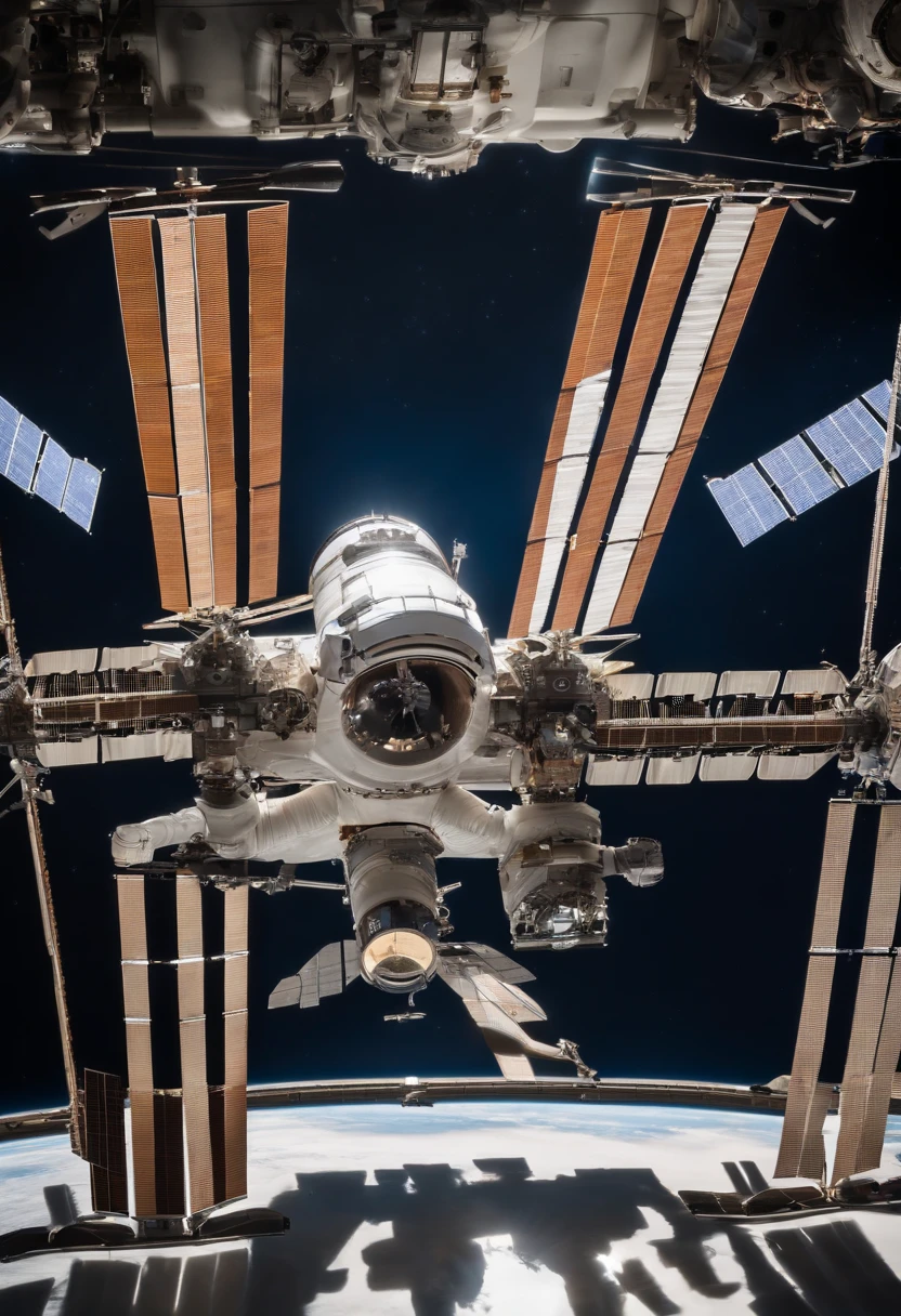 Plans of the International Space Station on a light cream table, Vista de arriba hacia abajo