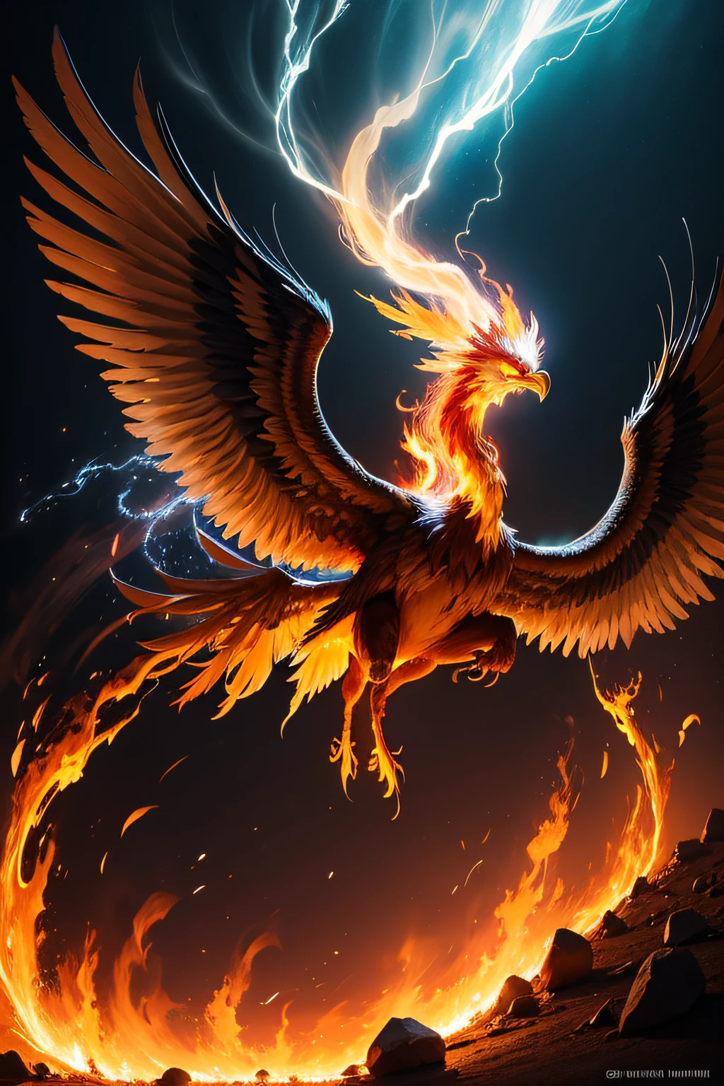 light-painting of an phoenix go out fire