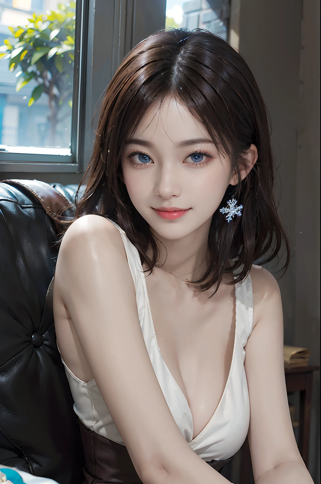 ((top-quality、masterpiece:1.3))、、1 female:2.0、Colossal tits:1.3、Slender body type:1.1、Toned abs、Brown hair、short-cut、Detailed lips、detailedeyes、二重まぶた、blue eyess、wide Shots、(Raw photography、top-quality)、(realisitic、Photorealsitic:1.3)、top-quality、masterpiece、extremely delicate and beautiful、extremely details CG、 absurderes、A smile、Erotic face、frontage、Fours、Slouched、Nokezoru、Tiger Cosplay、Strong smile、model poses、Cute side shot of 31 year old +Shy + Gorgeous French-Albanian schoolgirl、god rays、Shot with AFGA Vista 400::2.0 、Photos of the atmosphere in the style of Eric Madigan Heck and Arthur Elgort、、Bokeh、Snowflake 、Laugh with your mouth wide open:2.0