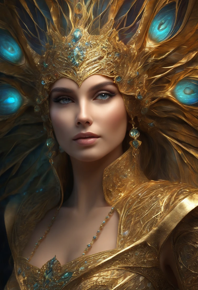(Masterpiece, premier quality, Best quality, Art officiel, beautiful and aesthetic:1.2), (1fille), extremely detailed eyes, (Art fractal:1.3), colourfull, Most Detailed, (visage parfait), peau brillante, Hdr, (White coat gold lines:1.2), galaxie, (Light streaks), Des visuels saisissants, (Stries dynamiques, Sentiers lumineux:1.2), Vibrant colors, (phoenix), (dragon)