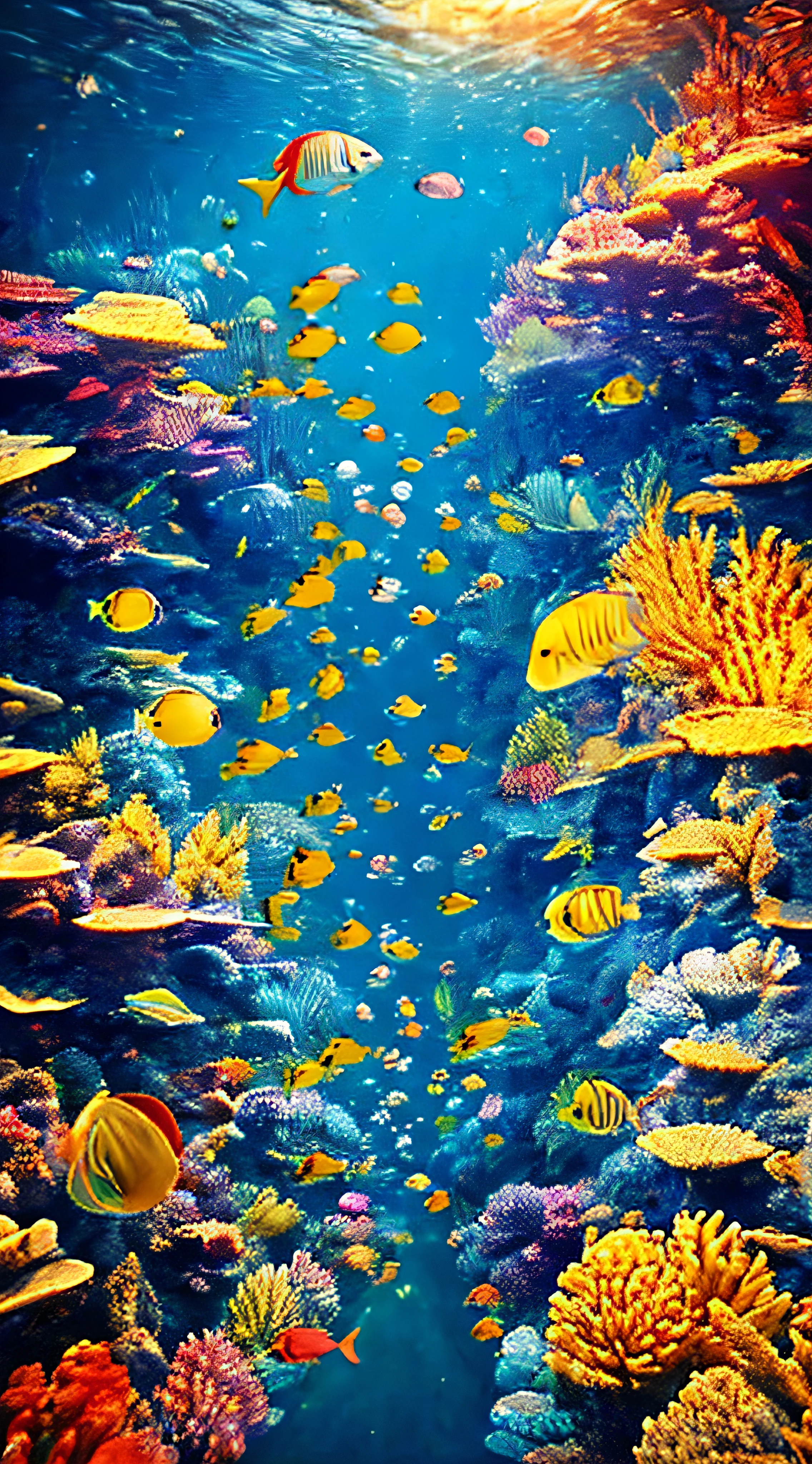 coral reef, under the sea, colorful, colorful fishes, blue water of sea, high resolution, masterpiece, high detailed,