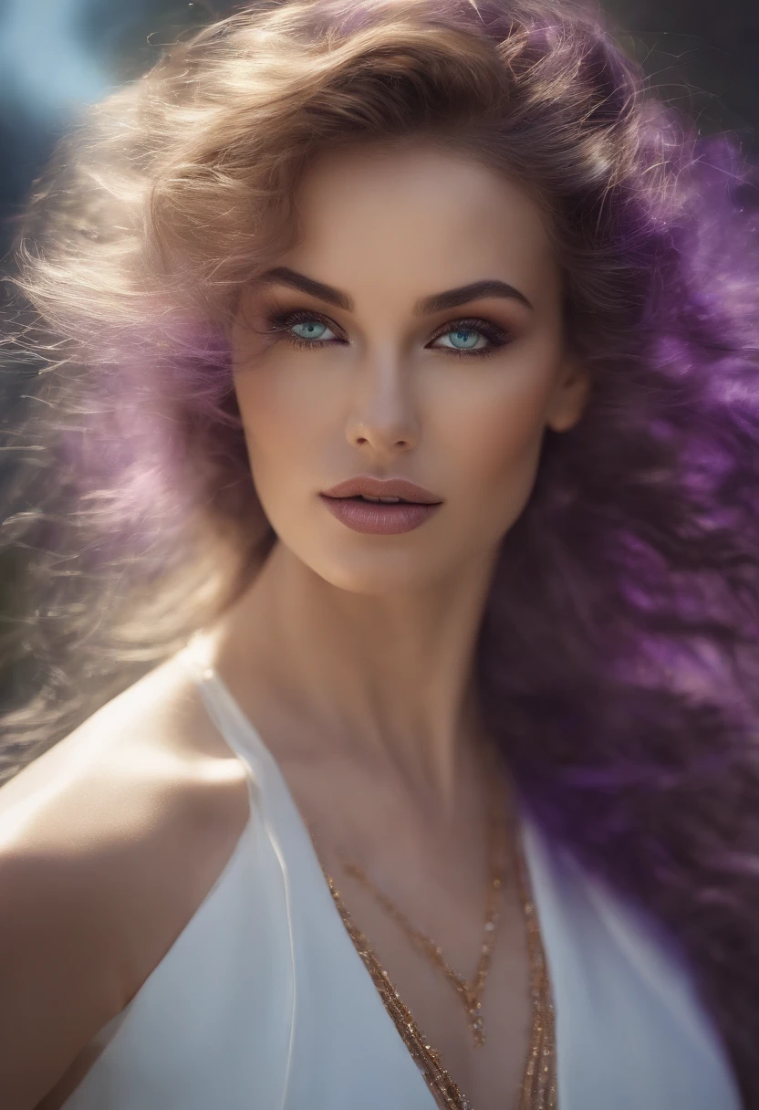 (Masterpiece, premier quality, Best quality, Art officiel, beautiful and aesthetic:1.2), (1fille), Extremely detailed crystal green eyes, (Art fractal:1.3), colourfull, Most Detailed, (visage parfait), peau brillante, Hdr, (White coat gold lines:1.2), galaxie, (Light streaks), Des visuels saisissants, (Stries dynamiques, Sentiers lumineux:1.2), Vibrant colors, (phoenix), (dragon) Arafed woman with matching tank top and panties, fille sexy aux yeux bruns, Portrait Sophie Mudd, cheveux bruns et grands yeux, selfie of a young woman, Yeux de chambre, Violet Myers, sans maquillage, maquillage naturel, looking straight at camera, Visage avec Artgram, Maquillage subtil, Superbe photo du corps entier, clivage, sitting at table