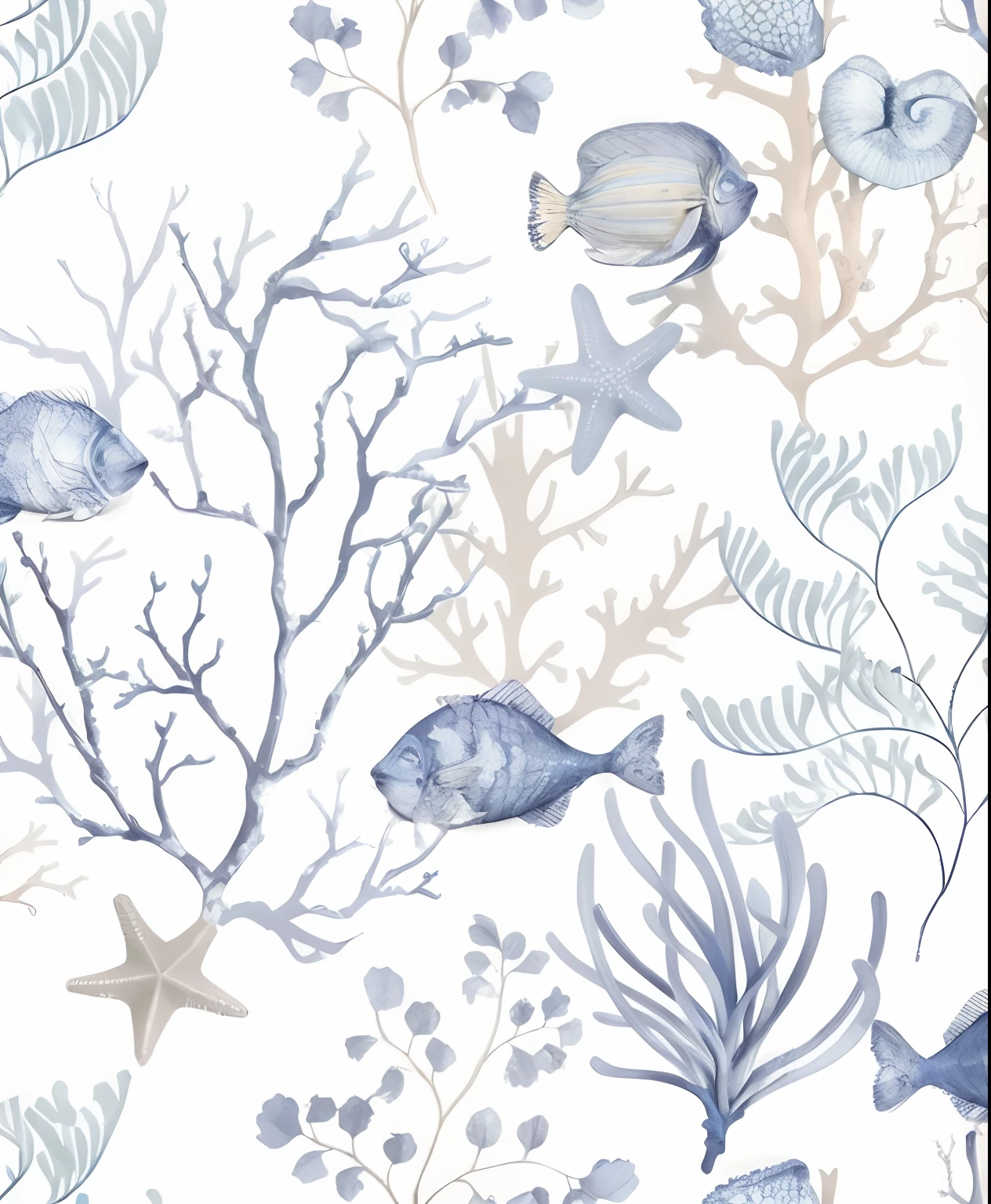 um close up de um papel de parede com um monte de vida marinha, ocean pattern, mar detalhado, recife tropical, delicado fundo do mar de coral, recife de coral, coral, complex pattern, Corais, costeiro, branco e azul, tons de azul e branco, no oceano, papel de parede bonito, azul e branco, desktop background, Sandra Chevier, Gushy guelras e blush, Recifes