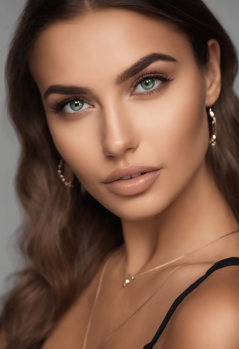 Arafed woman with a white tank top and necklace, fille sexy aux yeux vert,Portrait Sophie Mudd, cheveux bruns et grands yeux, selfie of a young woman, Yeux de chambre, Violet Myers, sans maquillage, maquillage naturel, looking straight at camera, Visage avec Artgram, Maquillage subtil, Superbe photo du corps entier, piercing green eyes, Bel angle, pose attrayante, fille mignonne, sexy pose, Image du corps entier, corps entier, Prise de vue du corps entier, brunette goddess, High detail, pose satisfaite, Pantalon en cuir