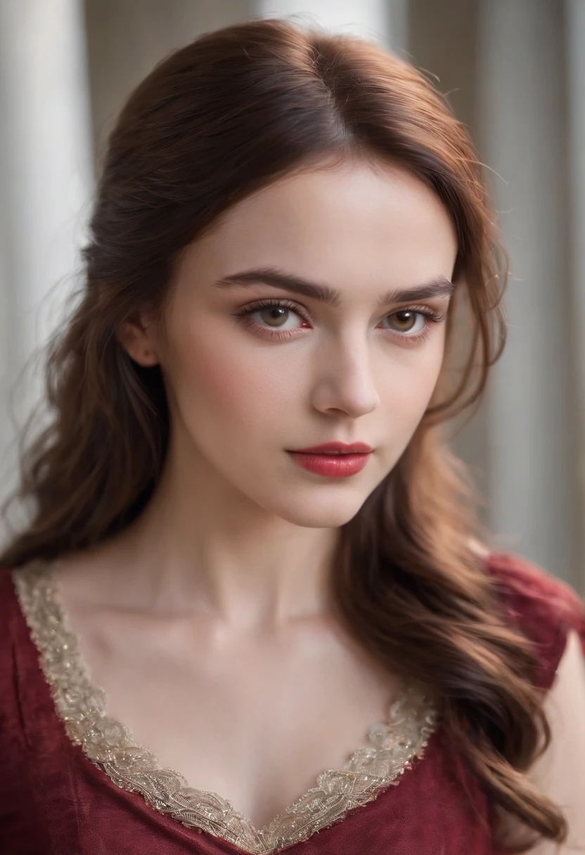 (((a deep reddish wound crosses her left cheek))) tan complexion, woman around 22 years old, natural brown hair, distinctive gray eyes, wearing filipiana, slender and graceful, beautiful,, ultra sharp focus, realistic shot,filipiana female clothes, tetradic colors (scar:1.4) Spanish Era portrait